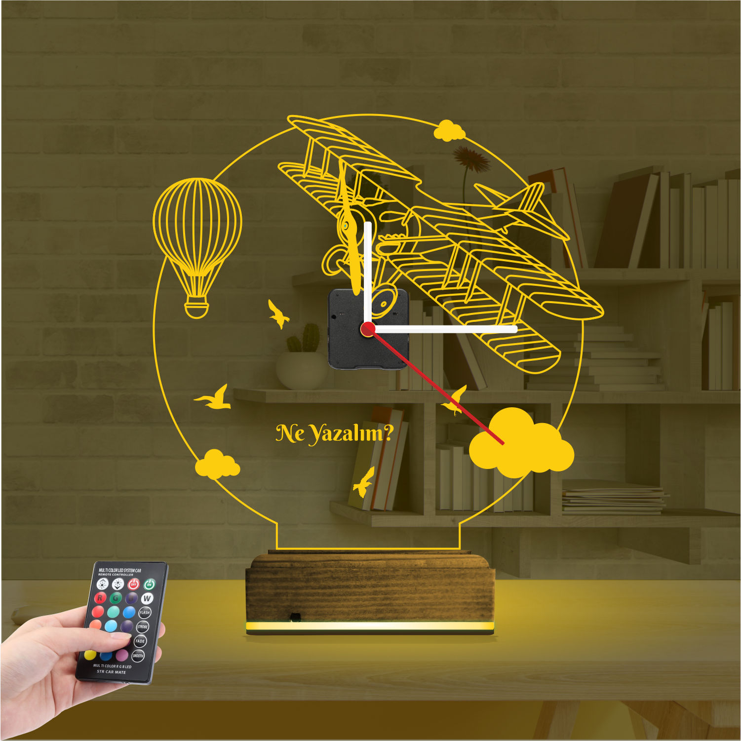 Именной подарок: ретро самолет и воздушный шар с часами 3d светильник 7