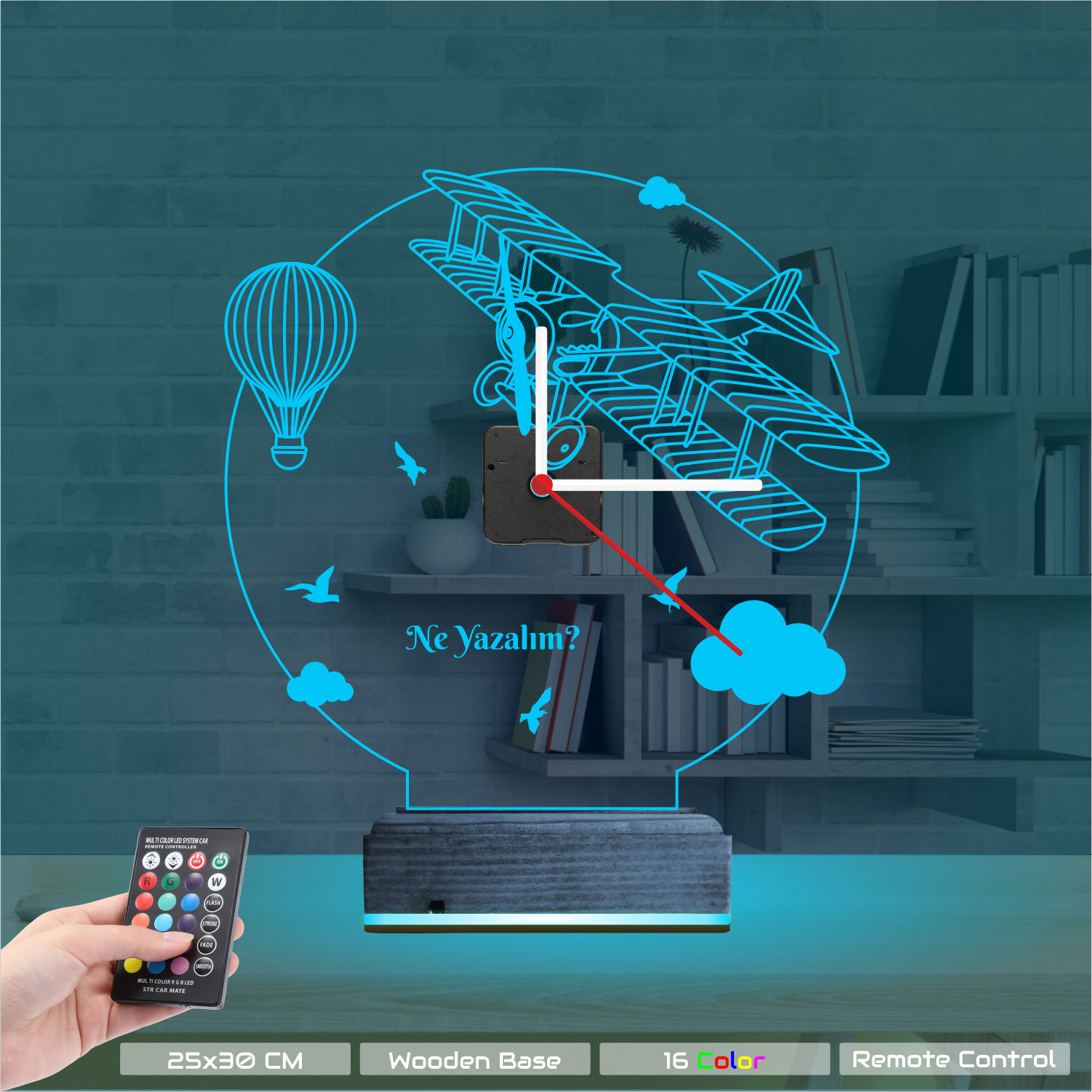 Именной подарок: ретро самолет и воздушный шар с часами 3d светильник 8