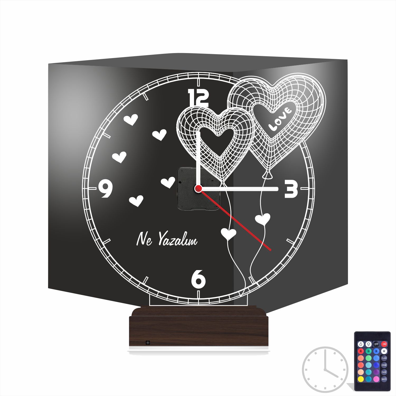 Именной подарок: два сердца-шара с надписью Love и часами 3d светильник 9