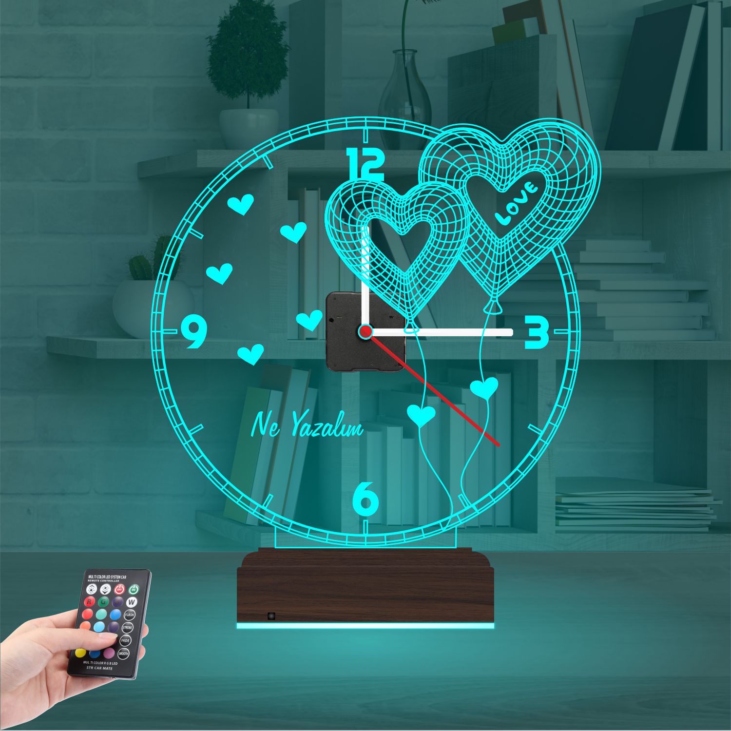 Именной подарок: два сердца-шара с надписью Love и часами 3d светильник 2