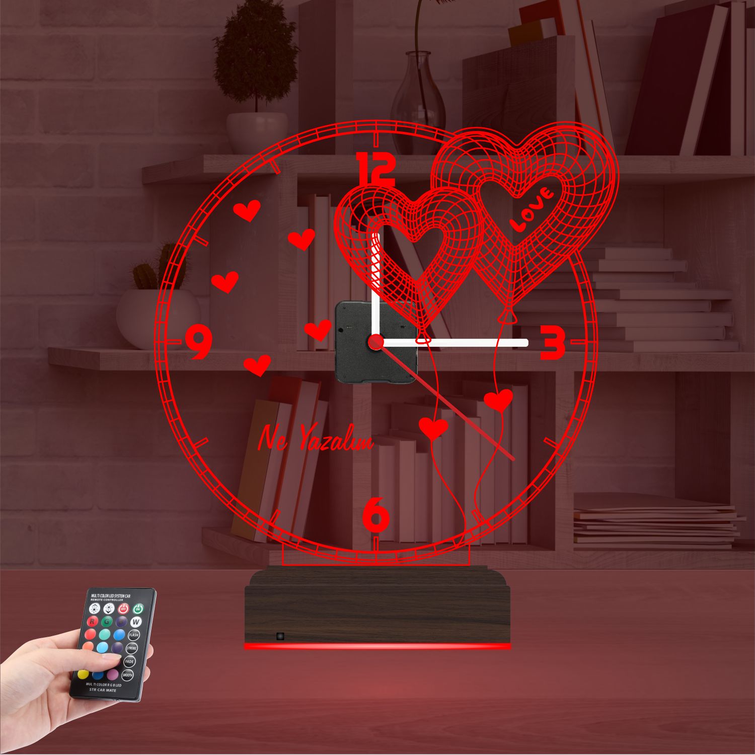 Именной подарок: два сердца-шара с надписью Love и часами 3d светильник 4