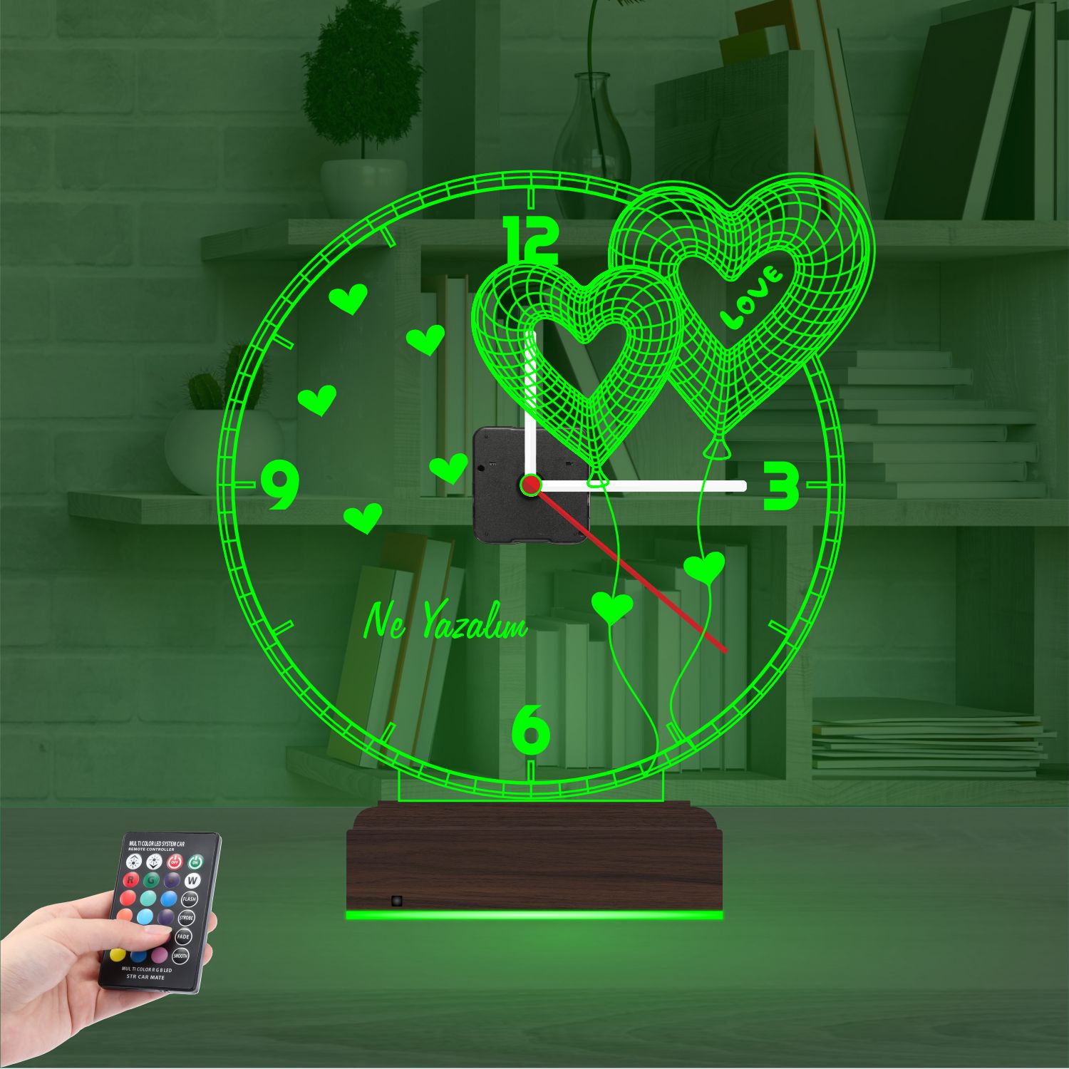 Именной подарок: два сердца-шара с надписью Love и часами 3d светильник 5