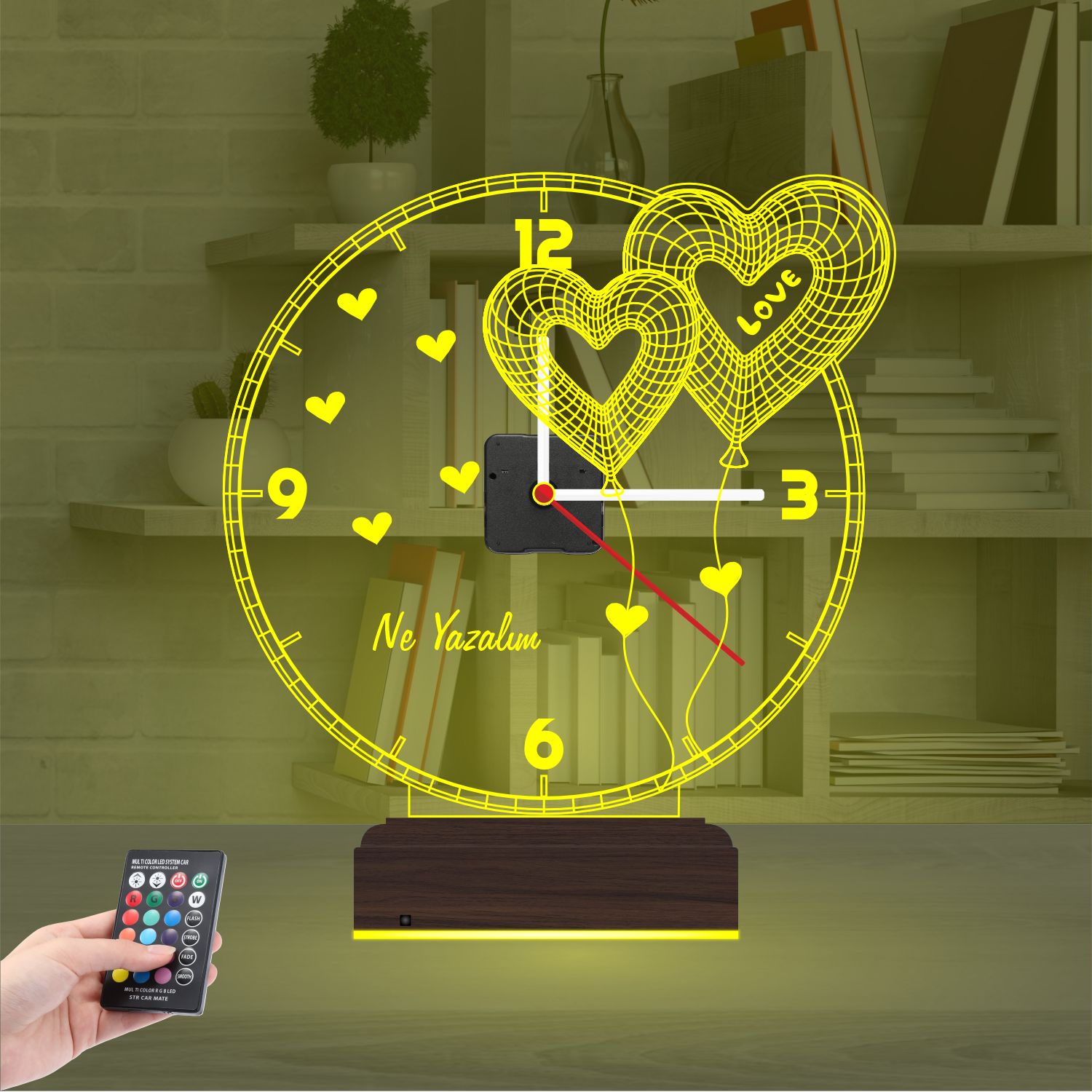 Именной подарок: два сердца-шара с надписью Love и часами 3d светильник 6