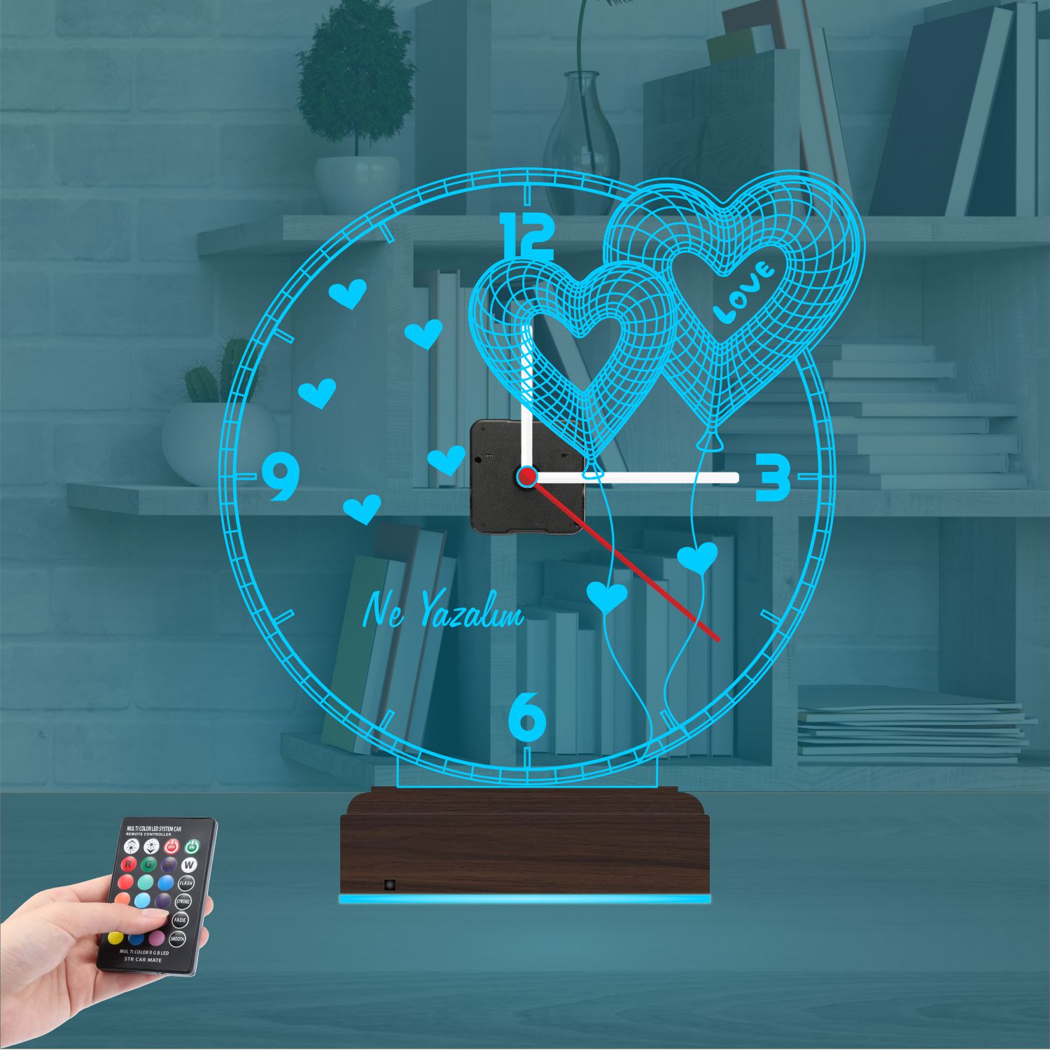 Именной подарок: два сердца-шара с надписью Love и часами 3d светильник 8