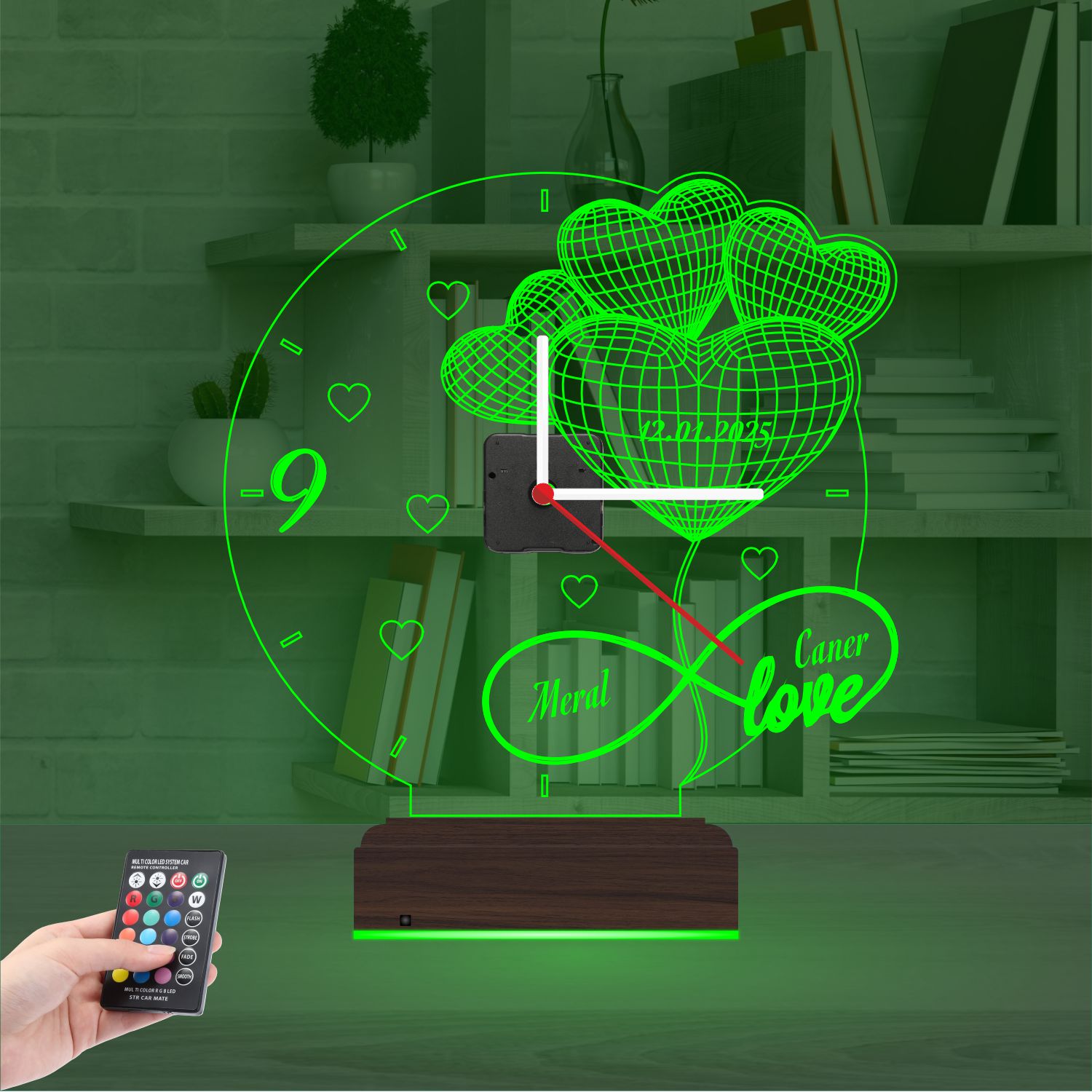 Именной подарок: сердца-шары с датой, именами и часами 3d светильник 4