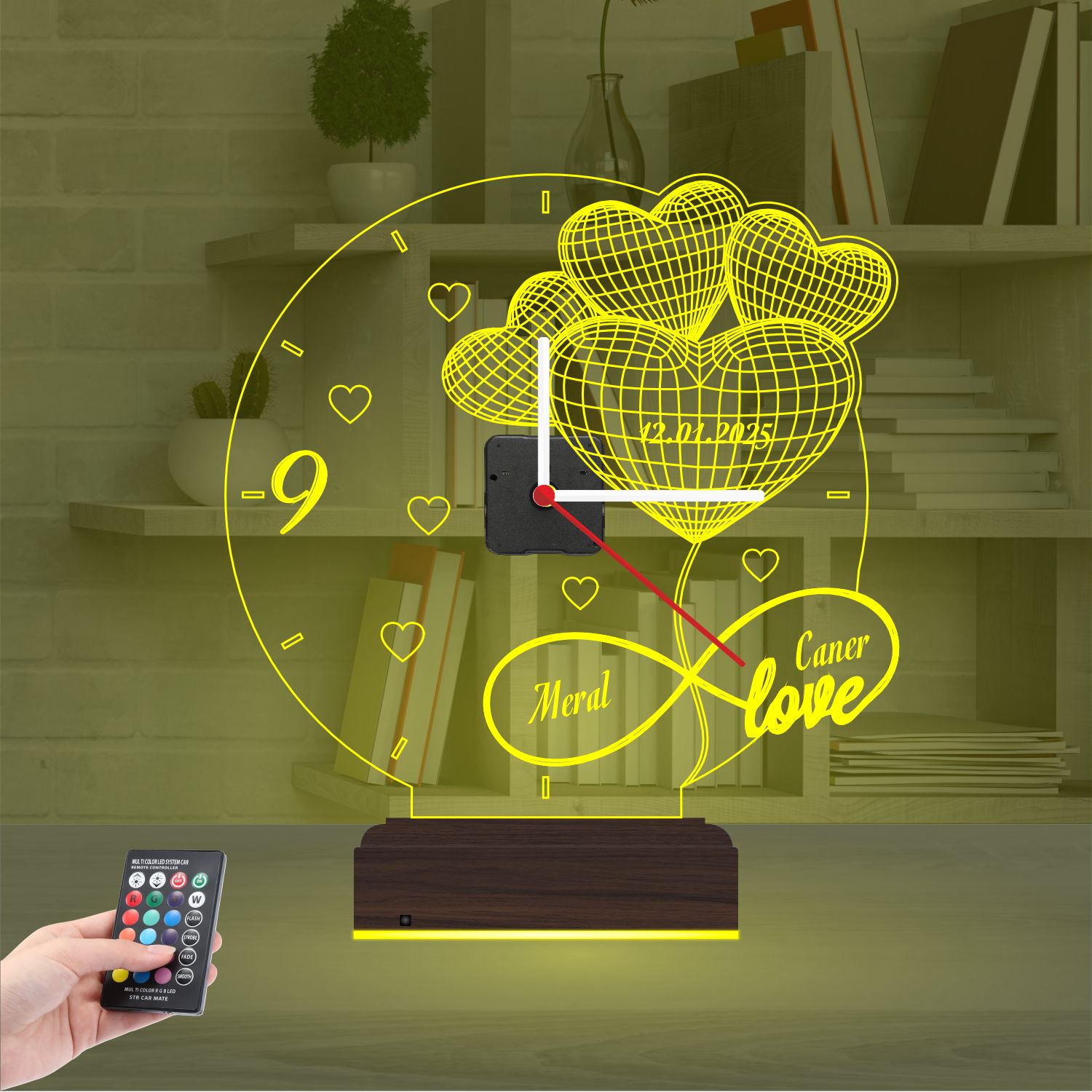 Именной подарок: сердца-шары с датой, именами и часами 3d светильник 5