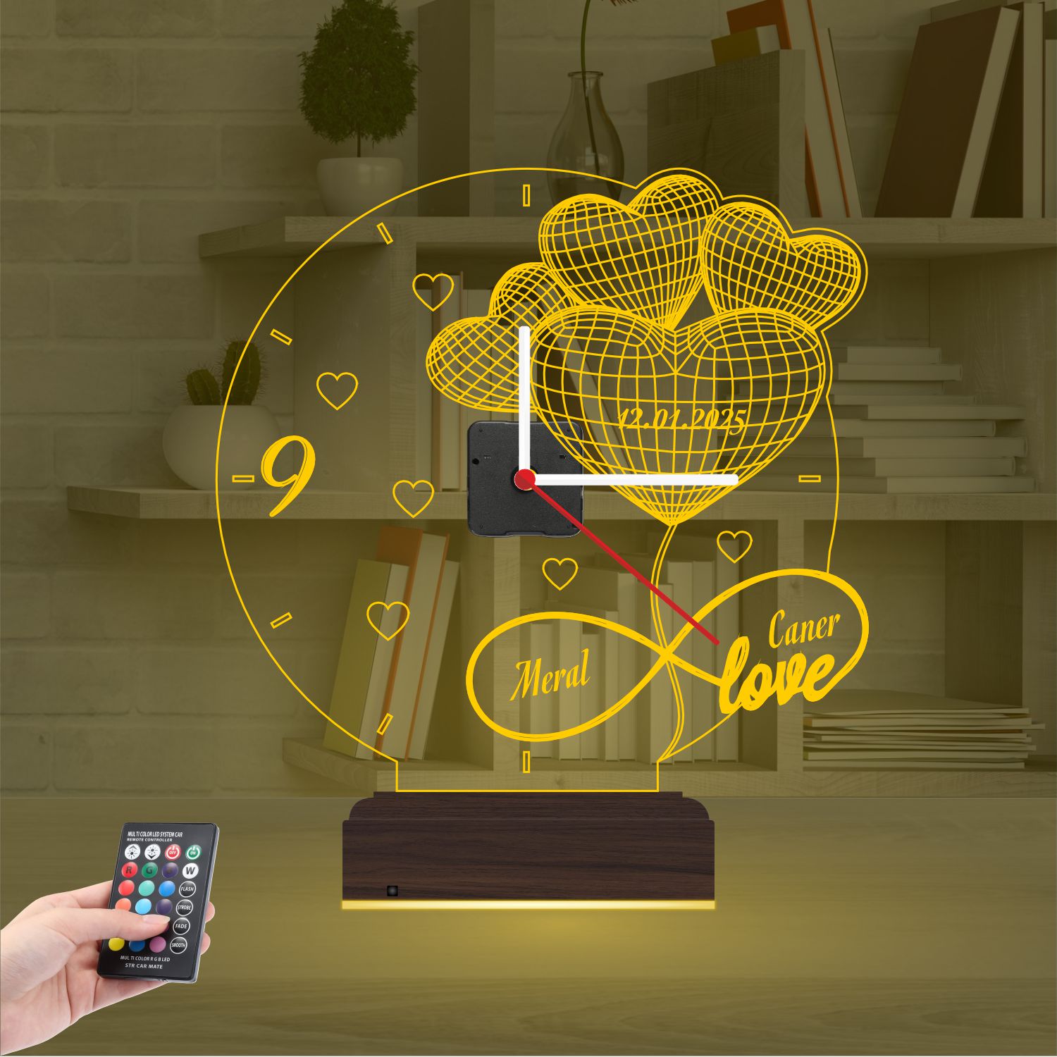 Именной подарок: сердца-шары с датой, именами и часами 3d светильник 6