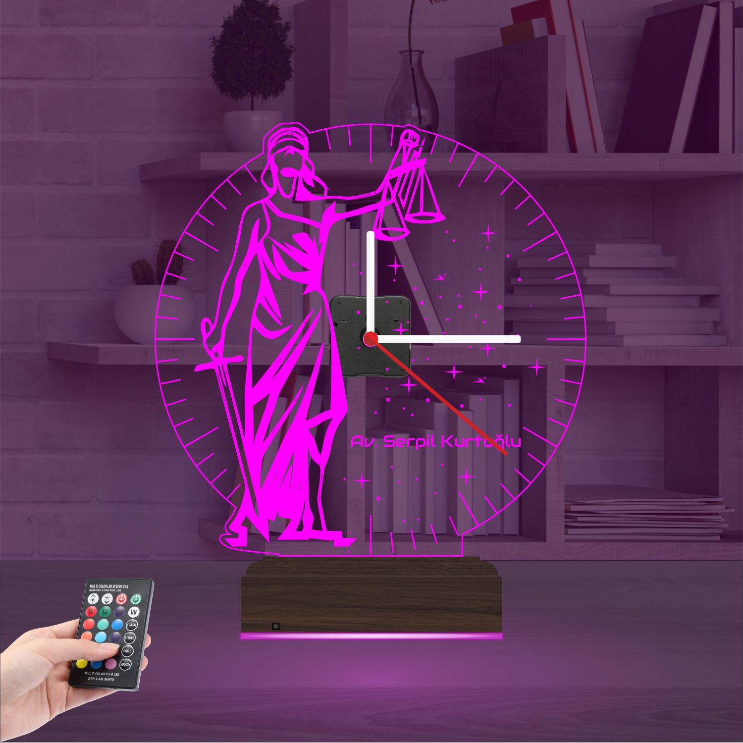 Именной подарок юристу: Фемида с весами и часами 3d светильник