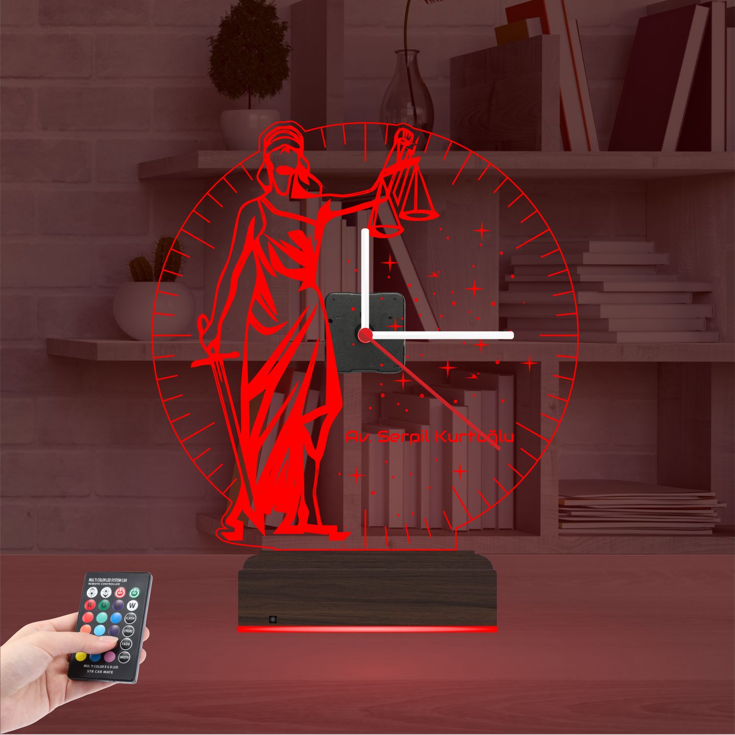 Именной подарок юристу: Фемида с весами и часами 3d светильник 3