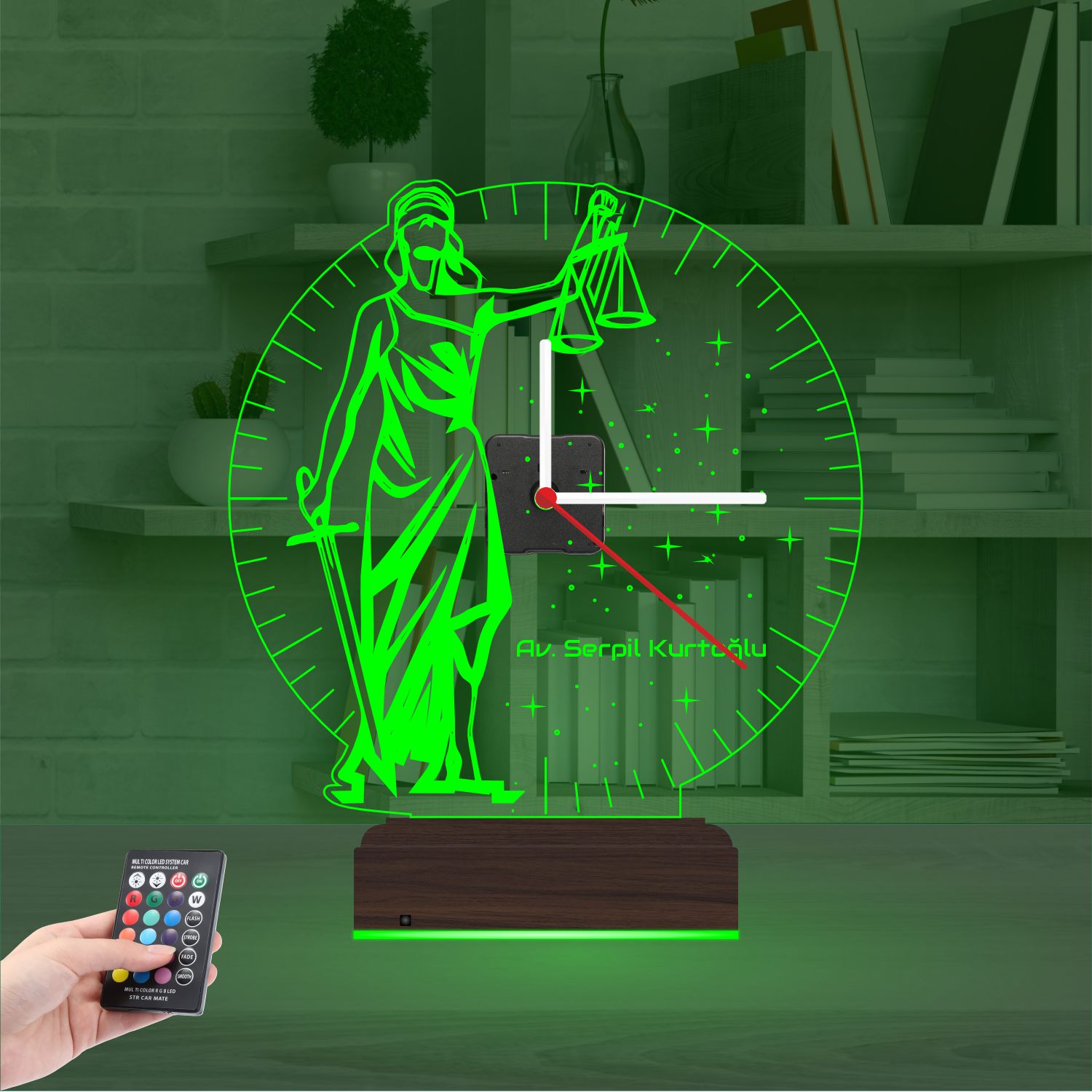 Именной подарок юристу: Фемида с весами и часами 3d светильник 4