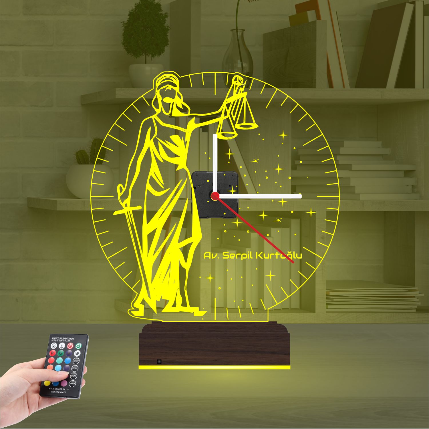 Именной подарок юристу: Фемида с весами и часами 3d светильник 5