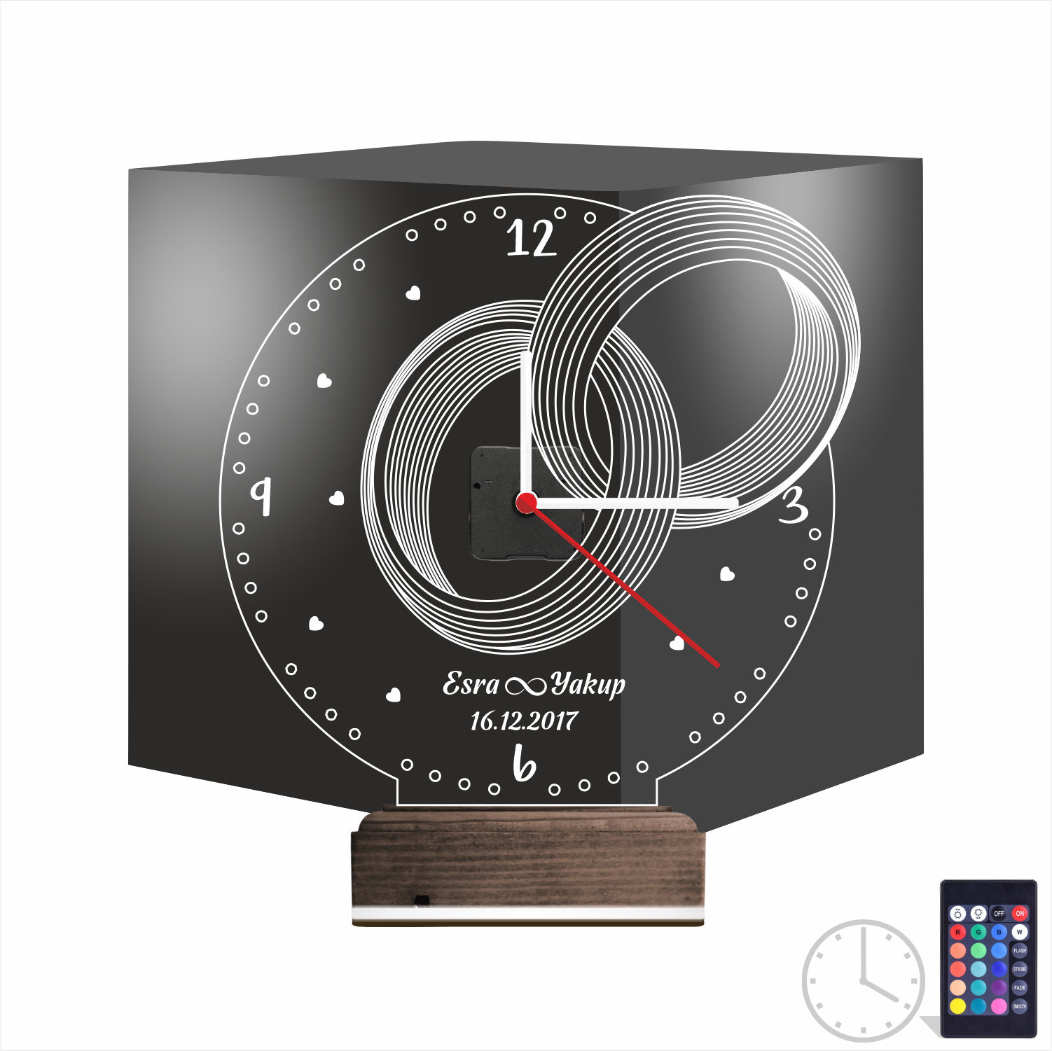 Именной подарок: обручальные кольца с именами, датой и часами 3d светильник 8