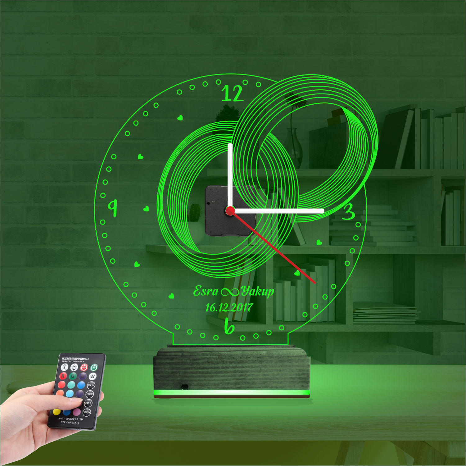 Именной подарок: обручальные кольца с именами, датой и часами 3d светильник 4