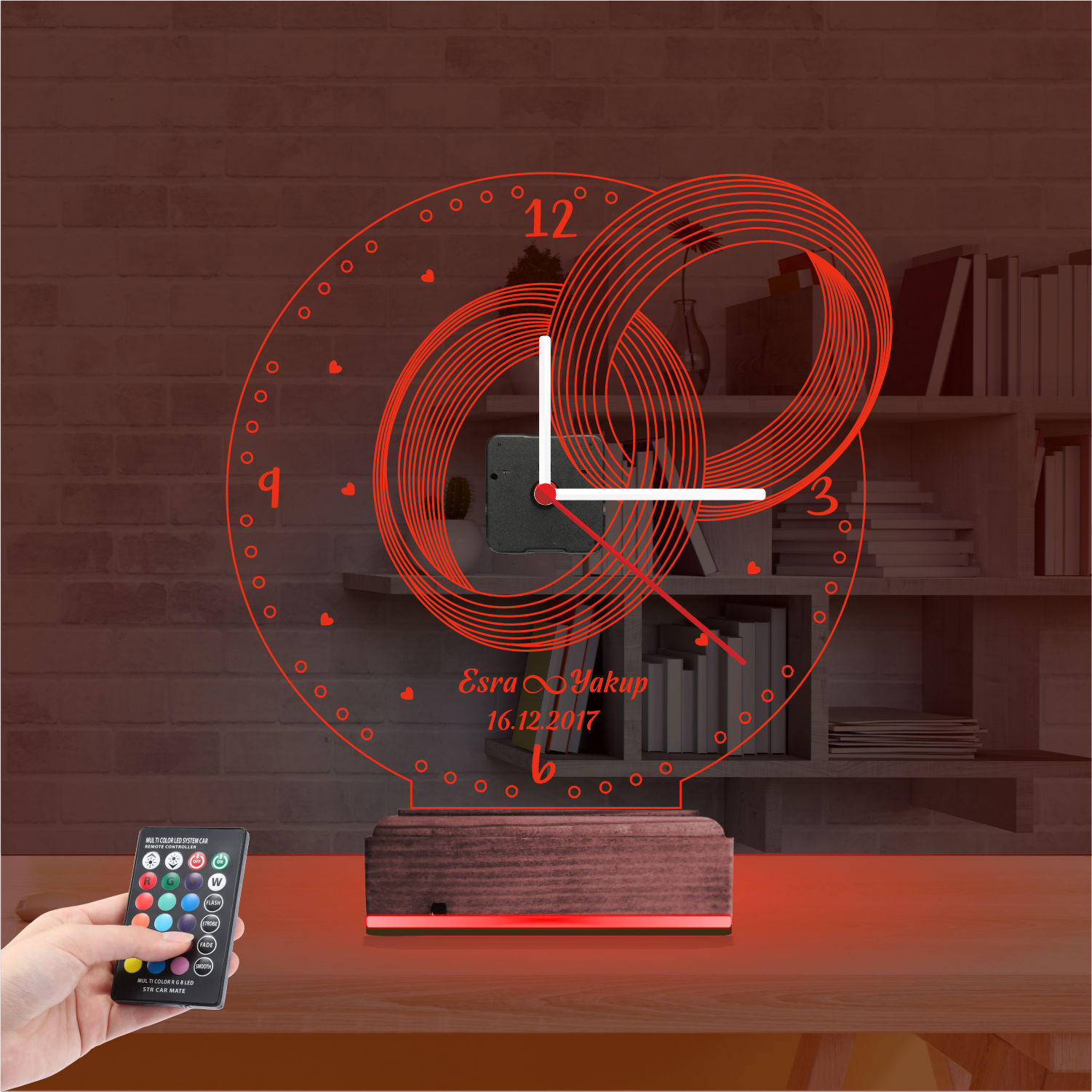 Именной подарок: обручальные кольца с именами, датой и часами 3d светильник 5