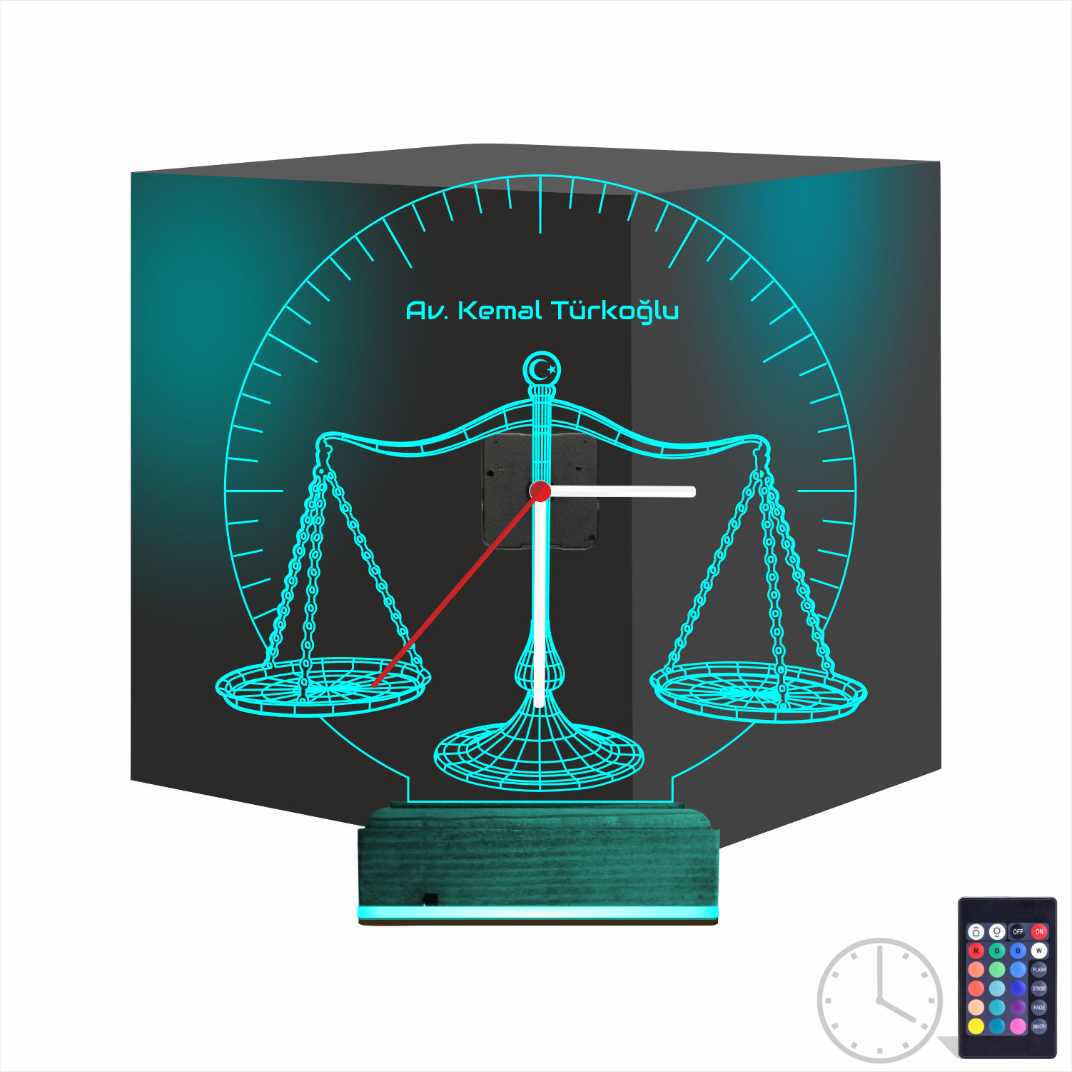Именной подарок адвокату: весы правосудия с часами 3d светильник 8