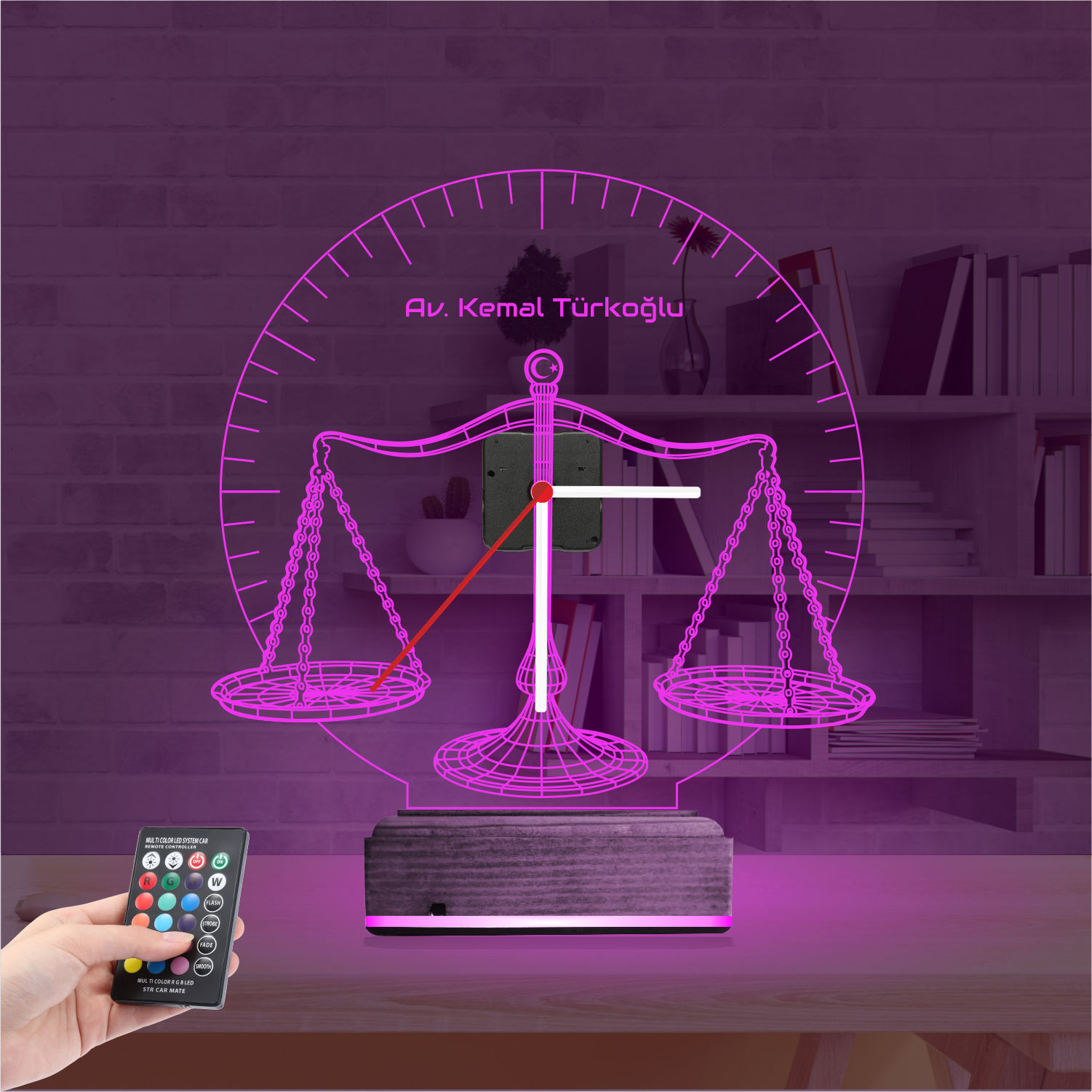 Именной подарок адвокату: весы правосудия с часами 3d светильник 2