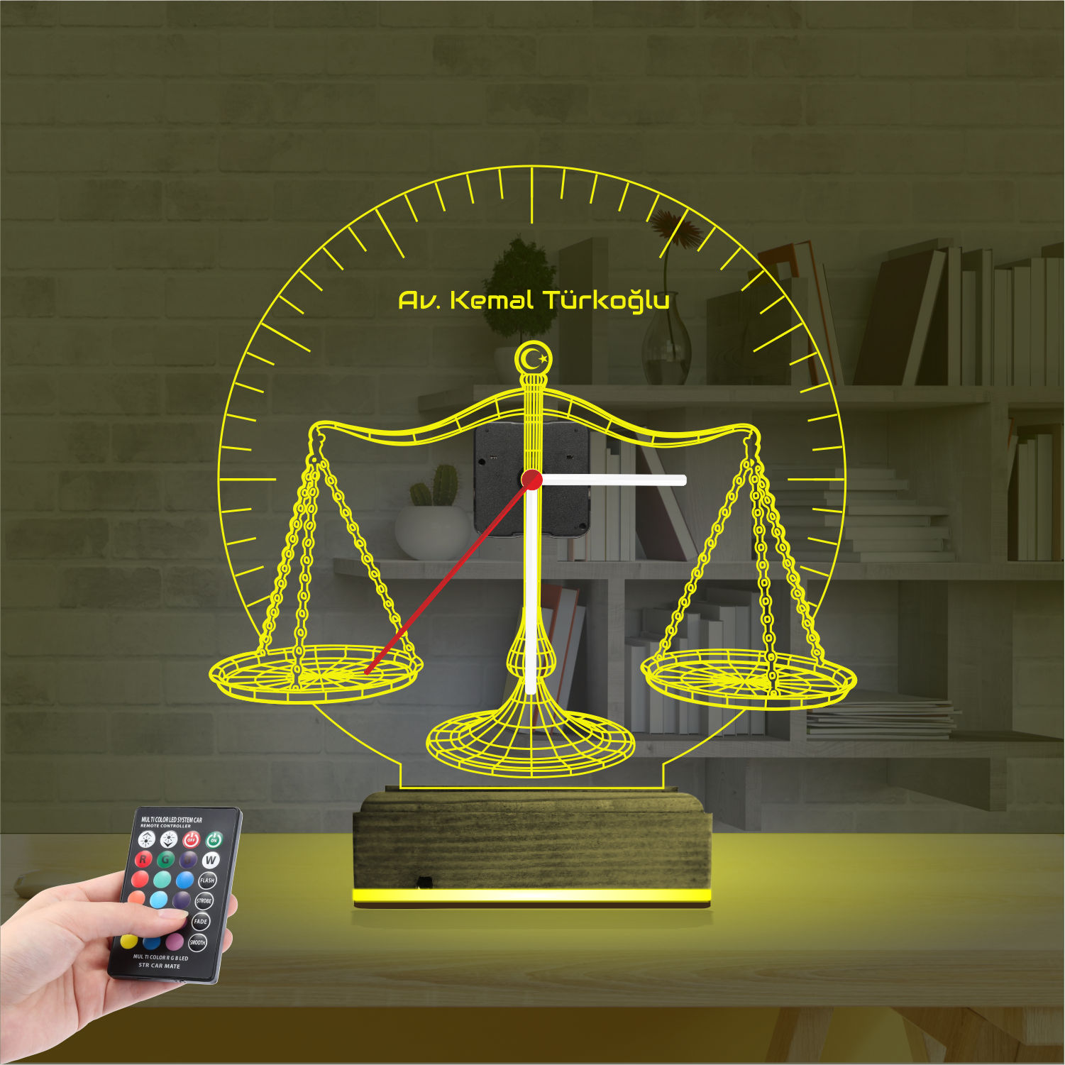 Именной подарок адвокату: весы правосудия с часами 3d светильник 3