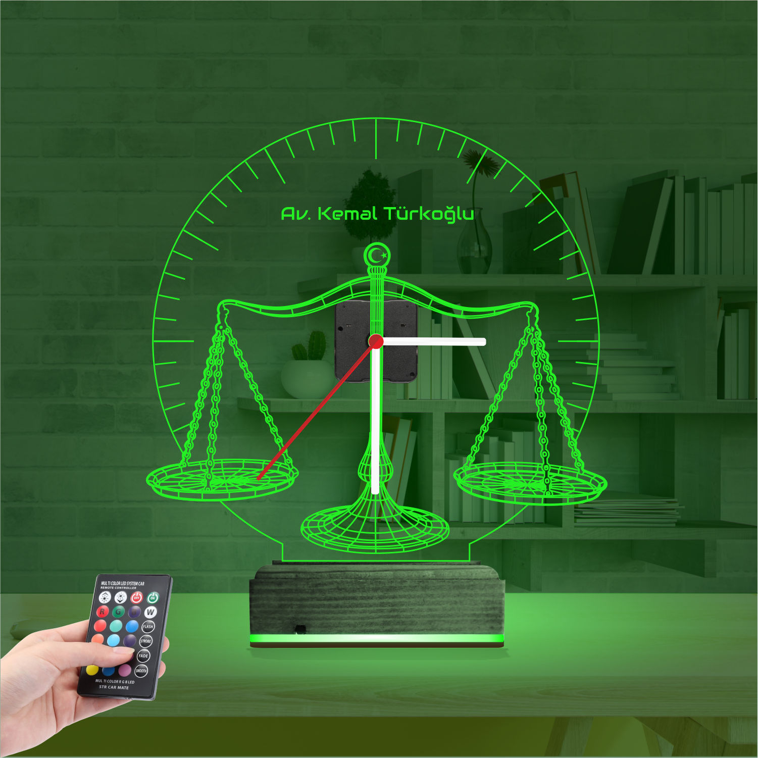 Именной подарок адвокату: весы правосудия с часами 3d светильник 4