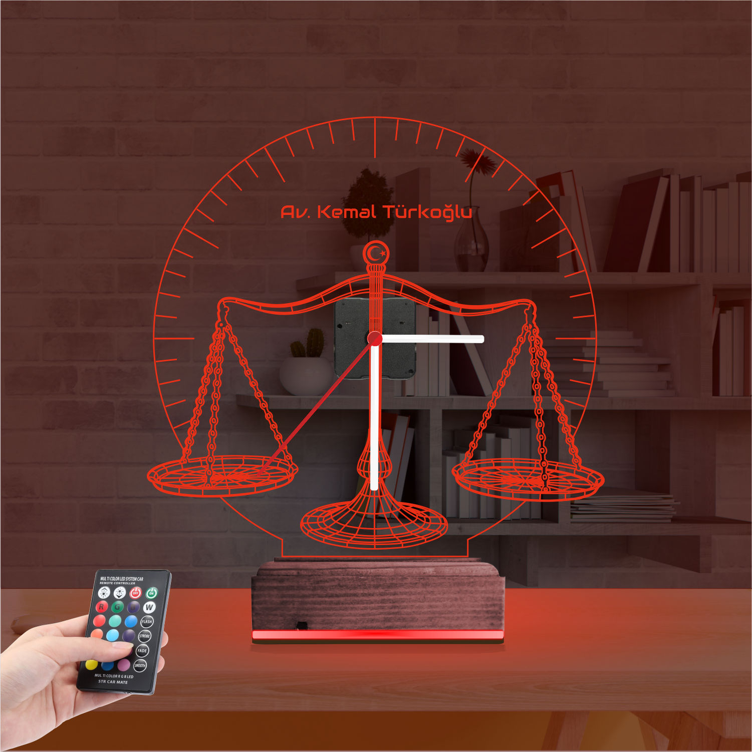 Именной подарок адвокату: весы правосудия с часами 3d светильник 5