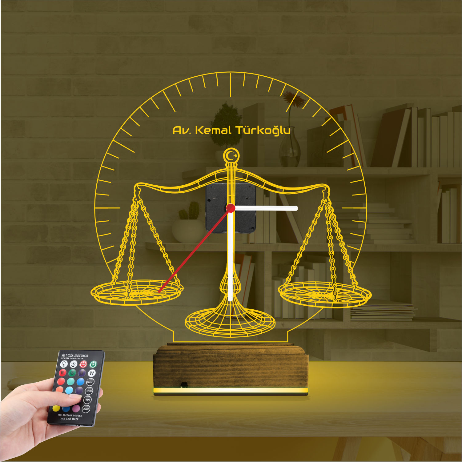 Именной подарок адвокату: весы правосудия с часами 3d светильник 6
