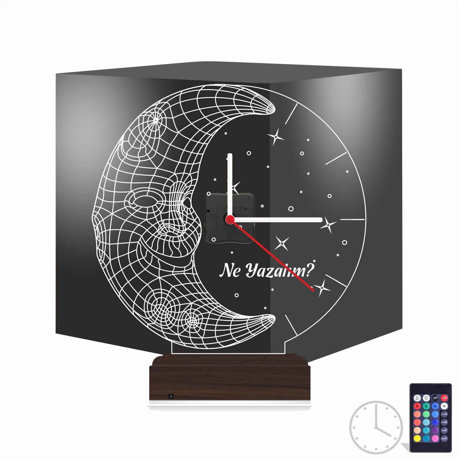 Именной подарок: улыбающийся месяц со звездами и часами 3d светильник 9