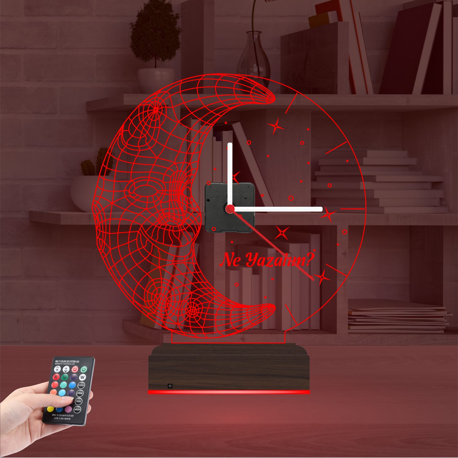 Именной подарок: улыбающийся месяц со звездами и часами 3d светильник 4