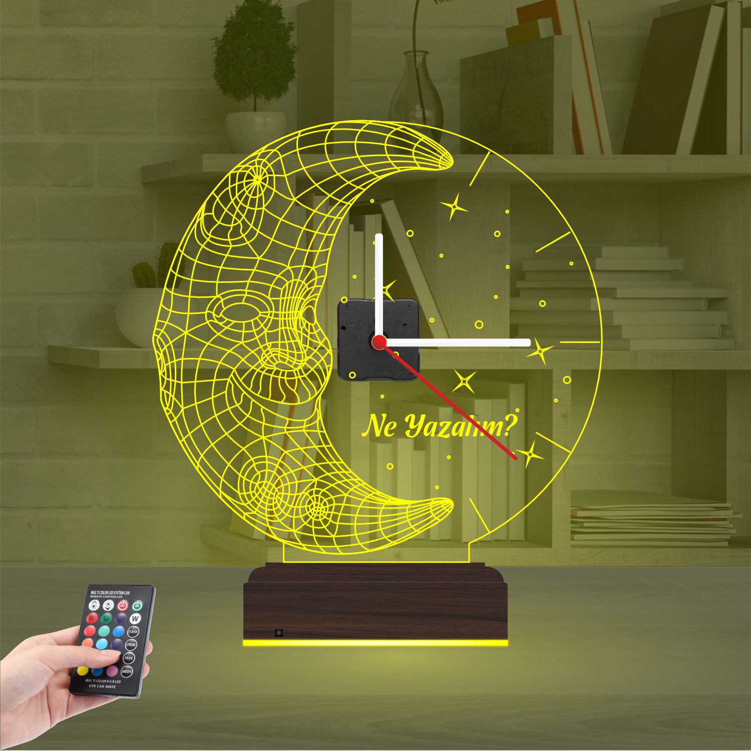 Именной подарок: улыбающийся месяц со звездами и часами 3d светильник 6