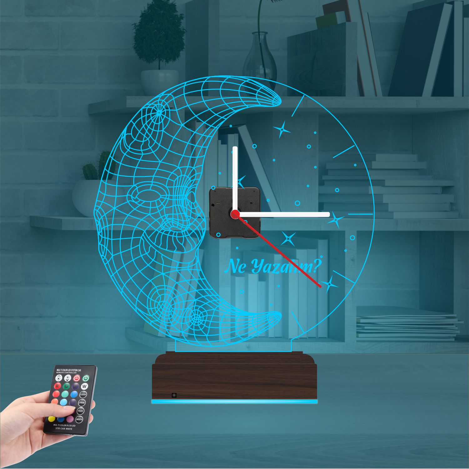 Именной подарок: улыбающийся месяц со звездами и часами 3d светильник 8