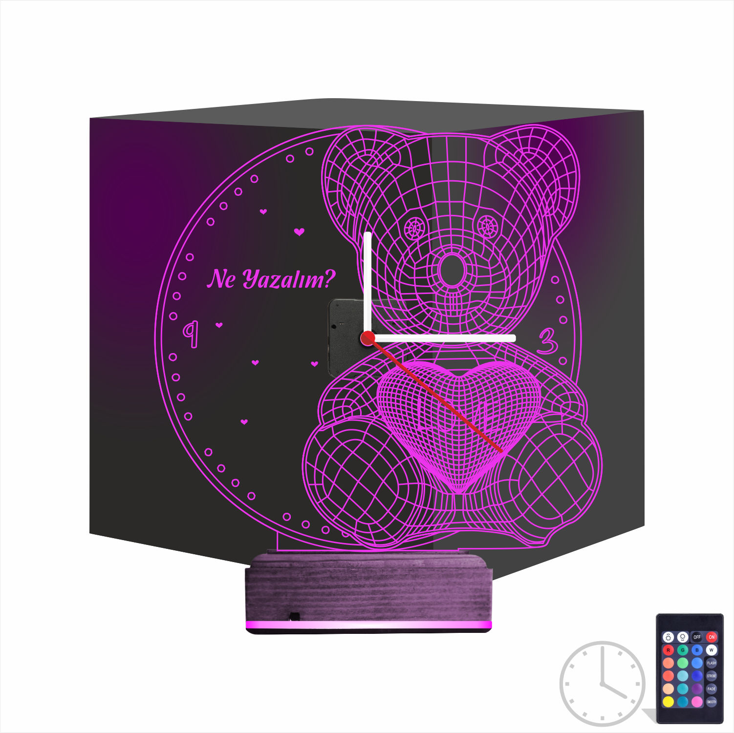 Подарок девушке: мишка с часами 3d светильник 8