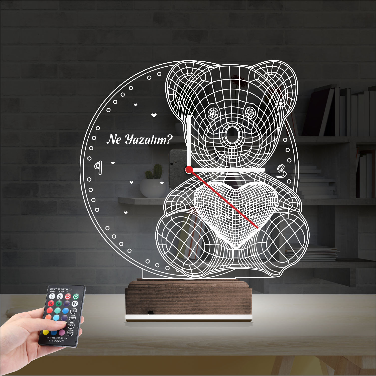 Подарок девушке: мишка с часами 3d светильник 7