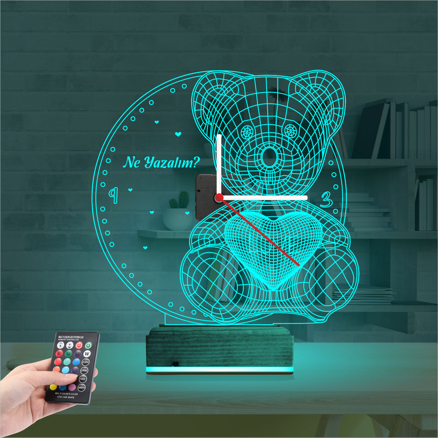 Подарок девушке: мишка с часами 3d светильник 2