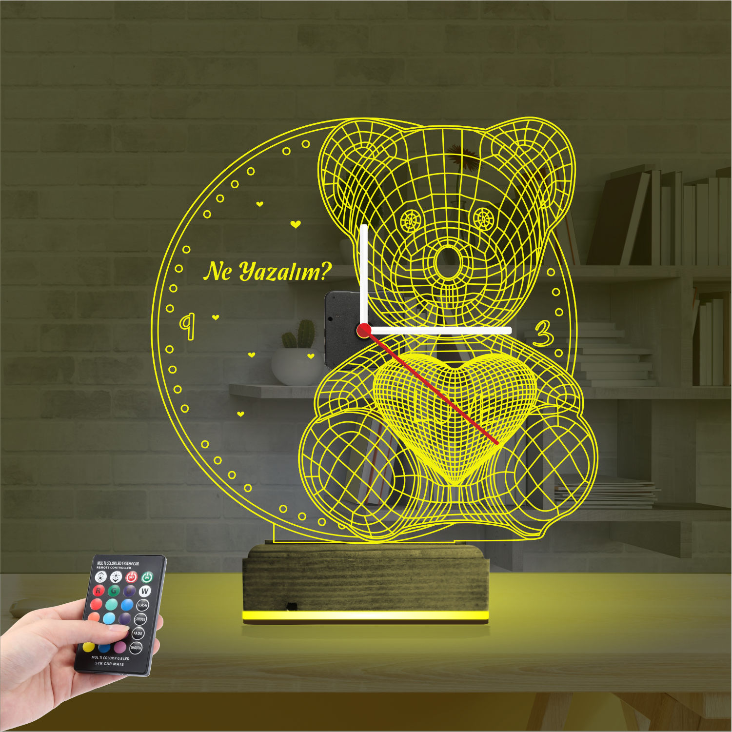 Подарок девушке: мишка с часами 3d светильник 3