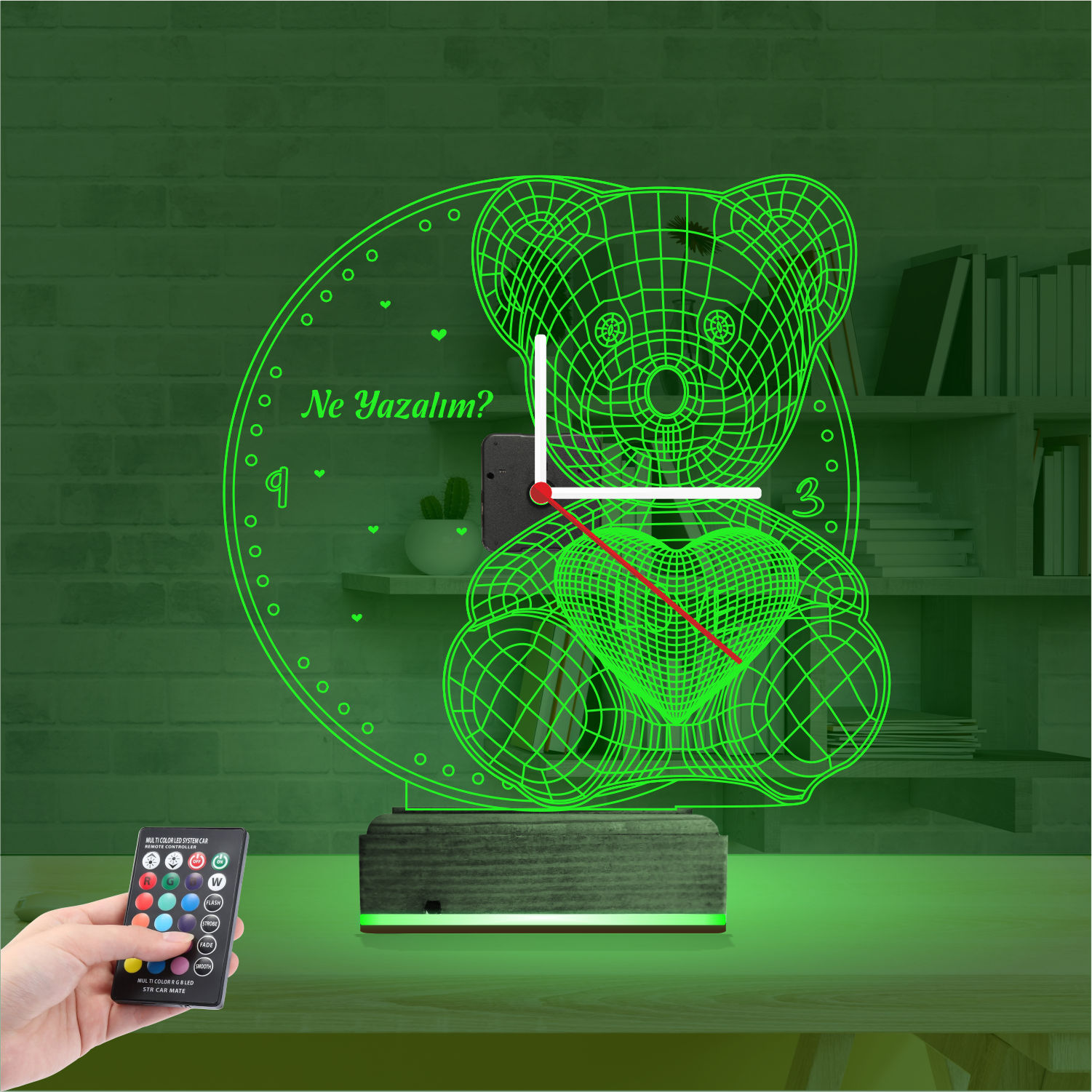 Подарок девушке: мишка с часами 3d светильник 4