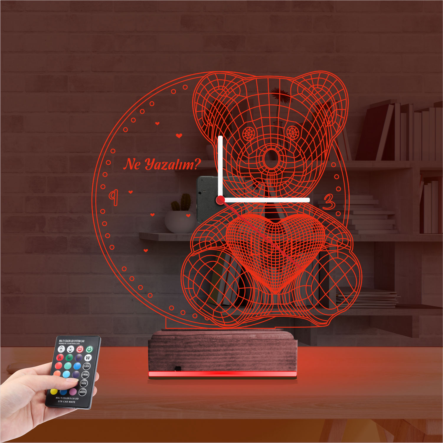 Подарок девушке: мишка с часами 3d светильник 5