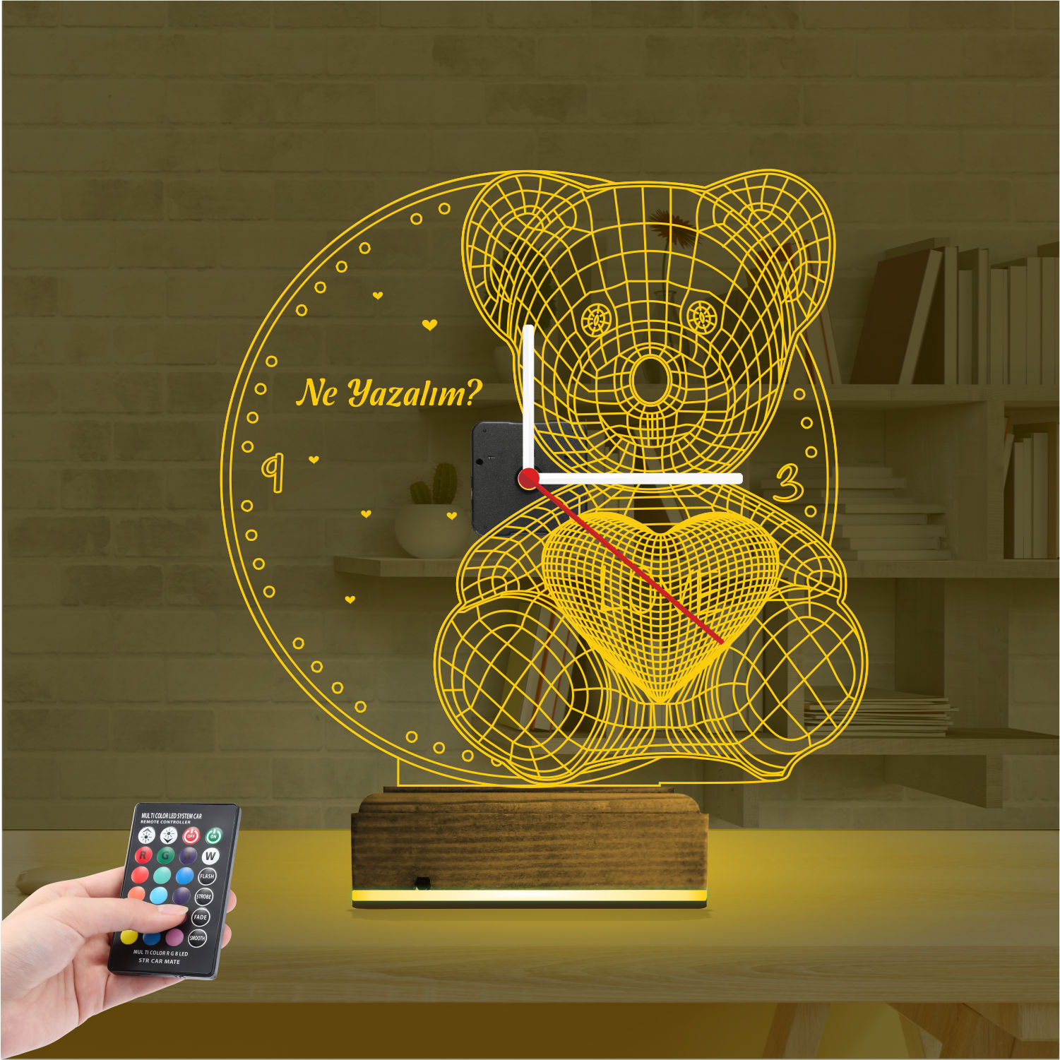 Подарок девушке: мишка с часами 3d светильник 6