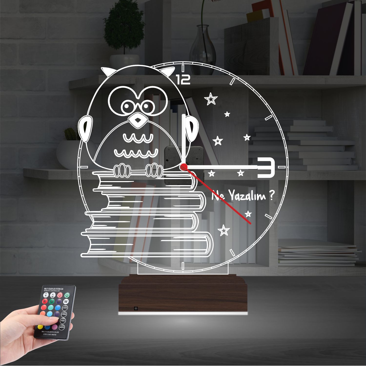 Сова на книгах — 3D LED Ночник с часами | Подарок учителю