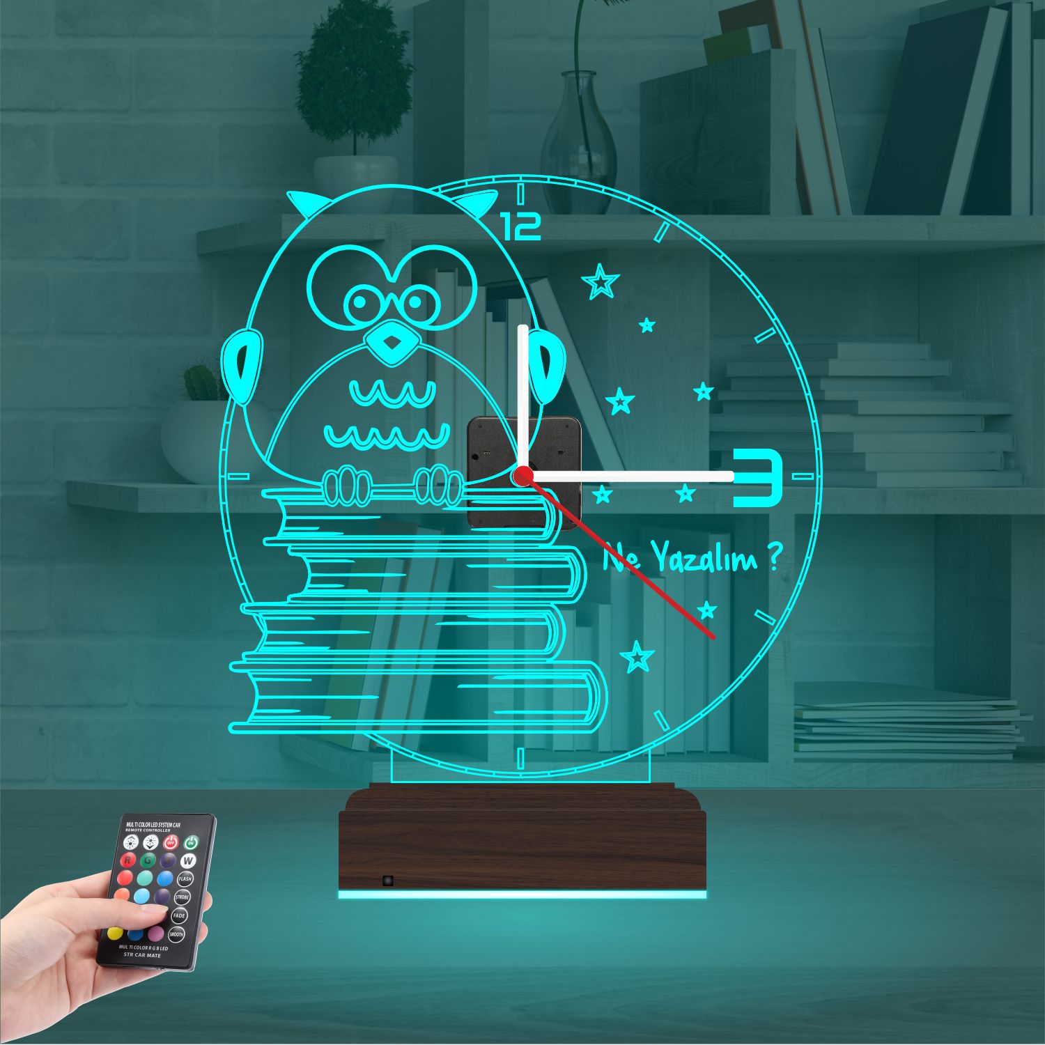 Сова на книгах — 3D LED Ночник с часами | Подарок учителю
