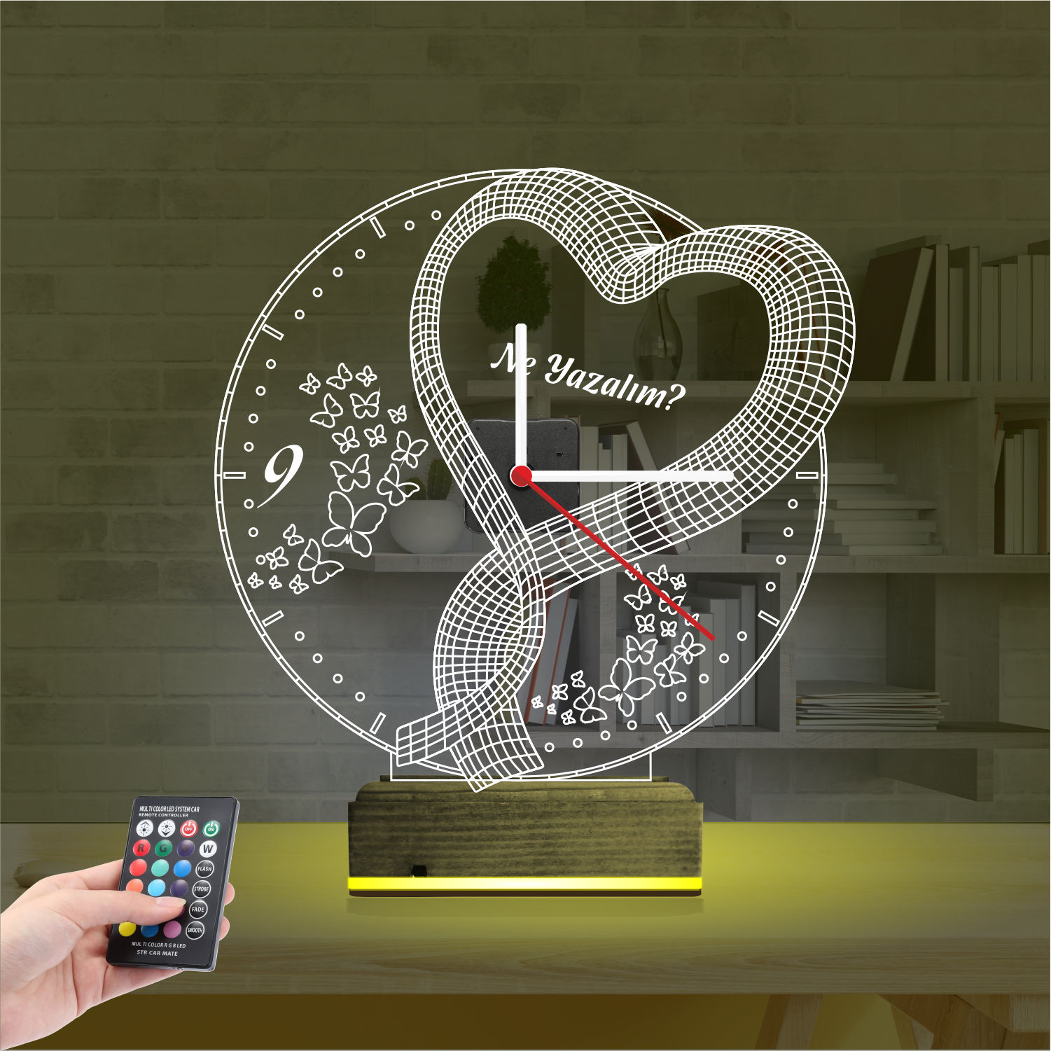 Именной подарок: сердце с бабочками и часами 3d светильник 3