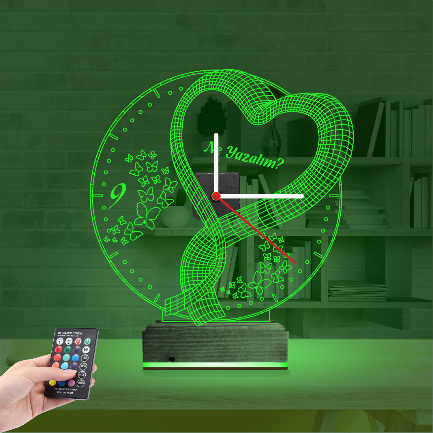 Именной подарок: сердце с бабочками и часами 3d светильник 4