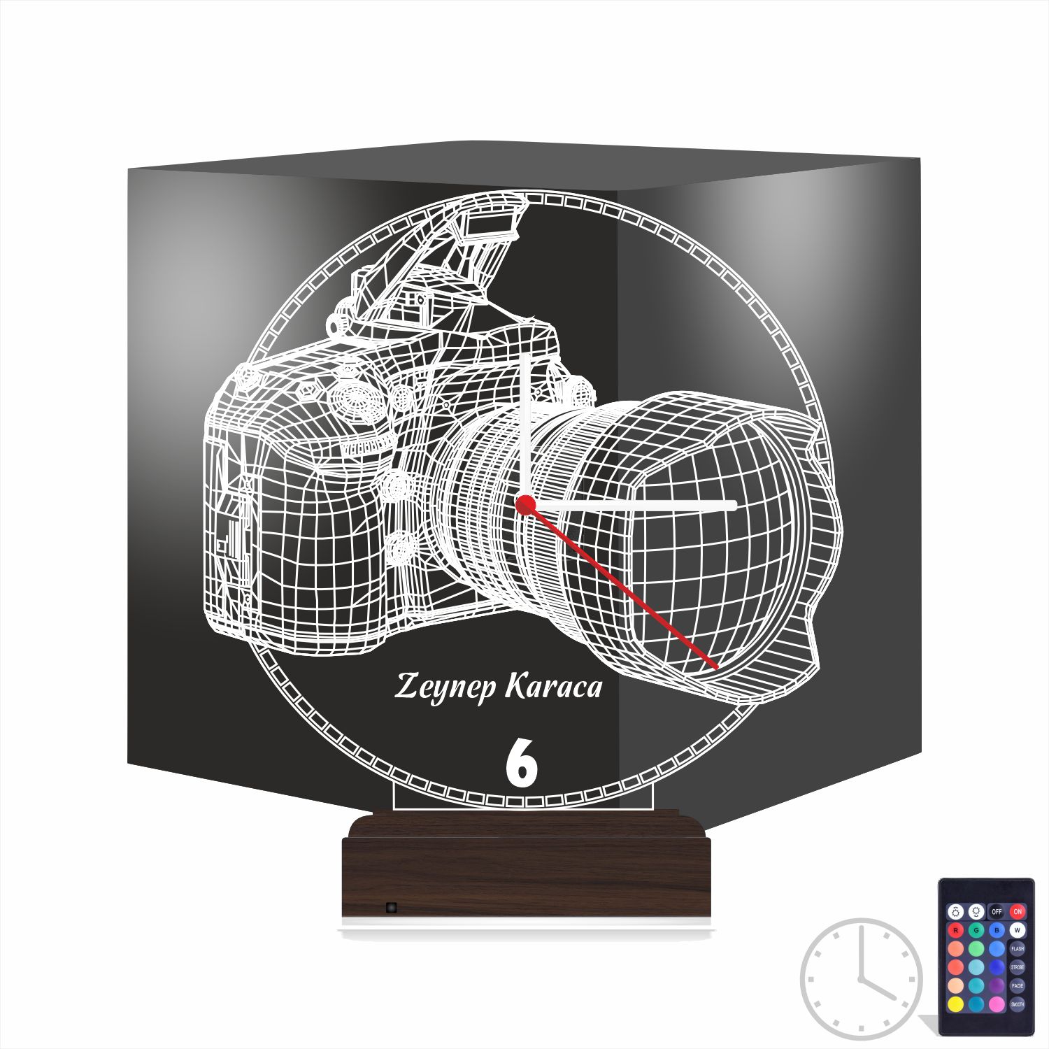 Именной подарок фотографу: профессиональная камера с часами 3d светильник 9