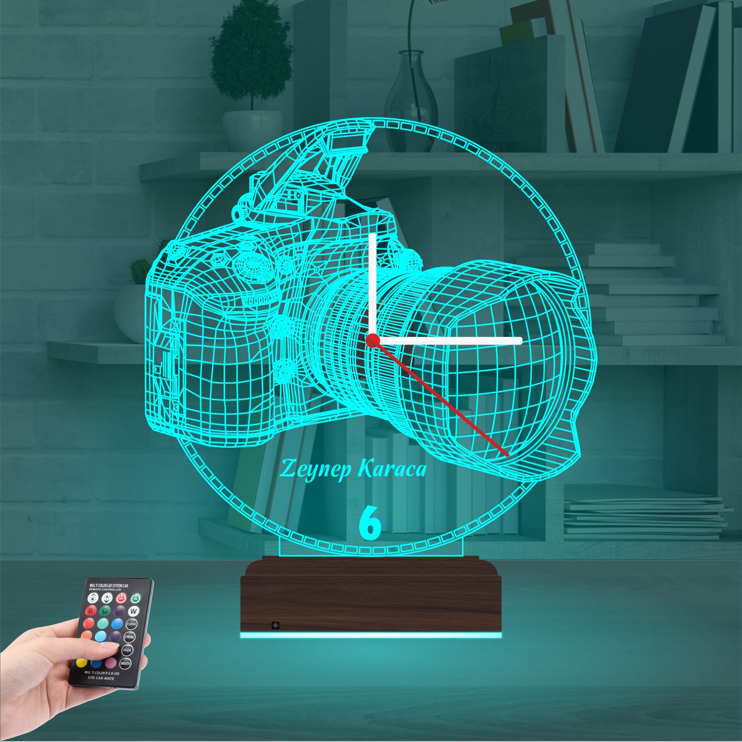 Именной подарок фотографу: профессиональная камера с часами 3d светильник 2