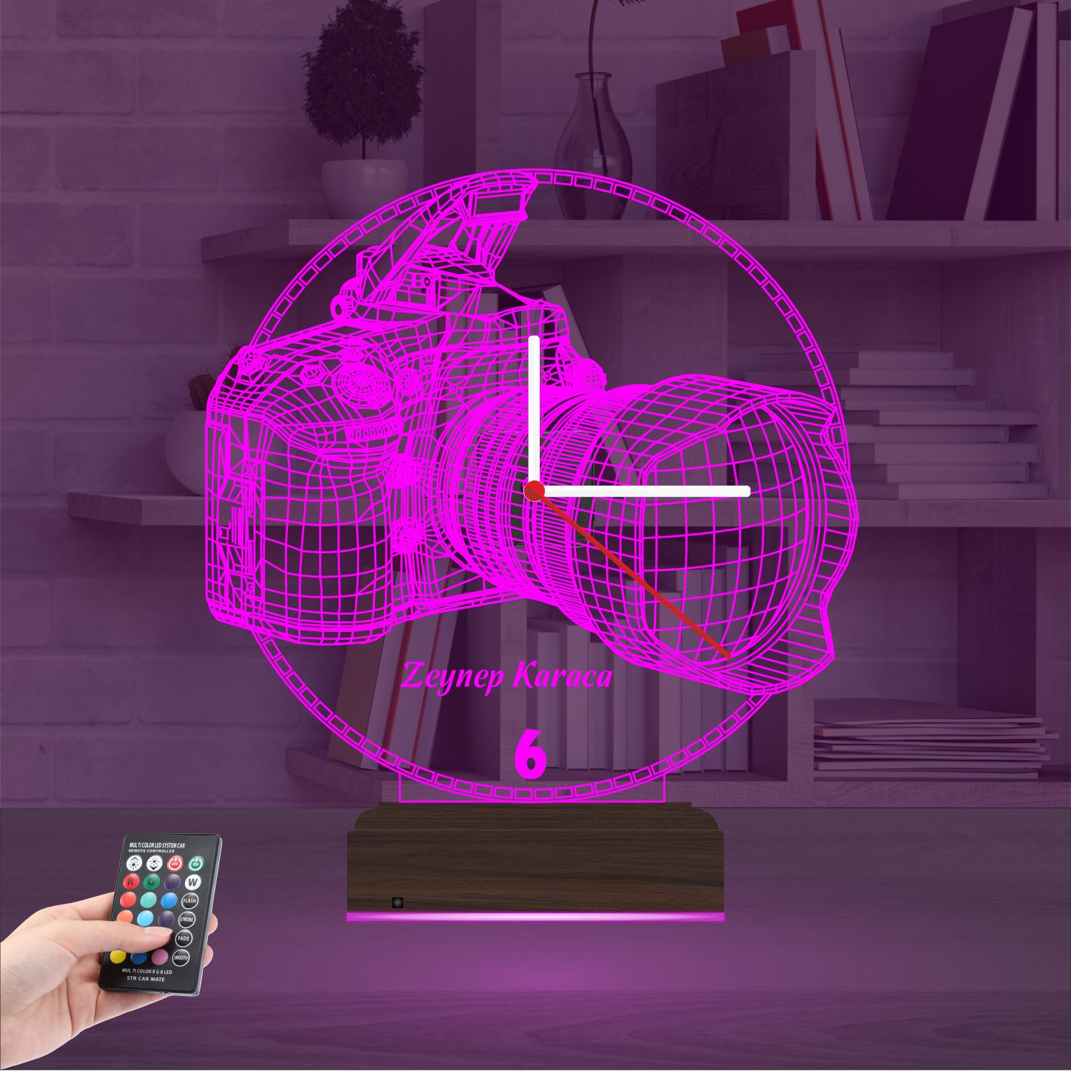 Именной подарок фотографу: профессиональная камера с часами 3d светильник 3