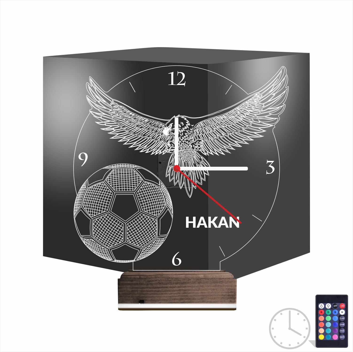 Именной подарок футболисту: орел с мячом и часами 3d светильник 8