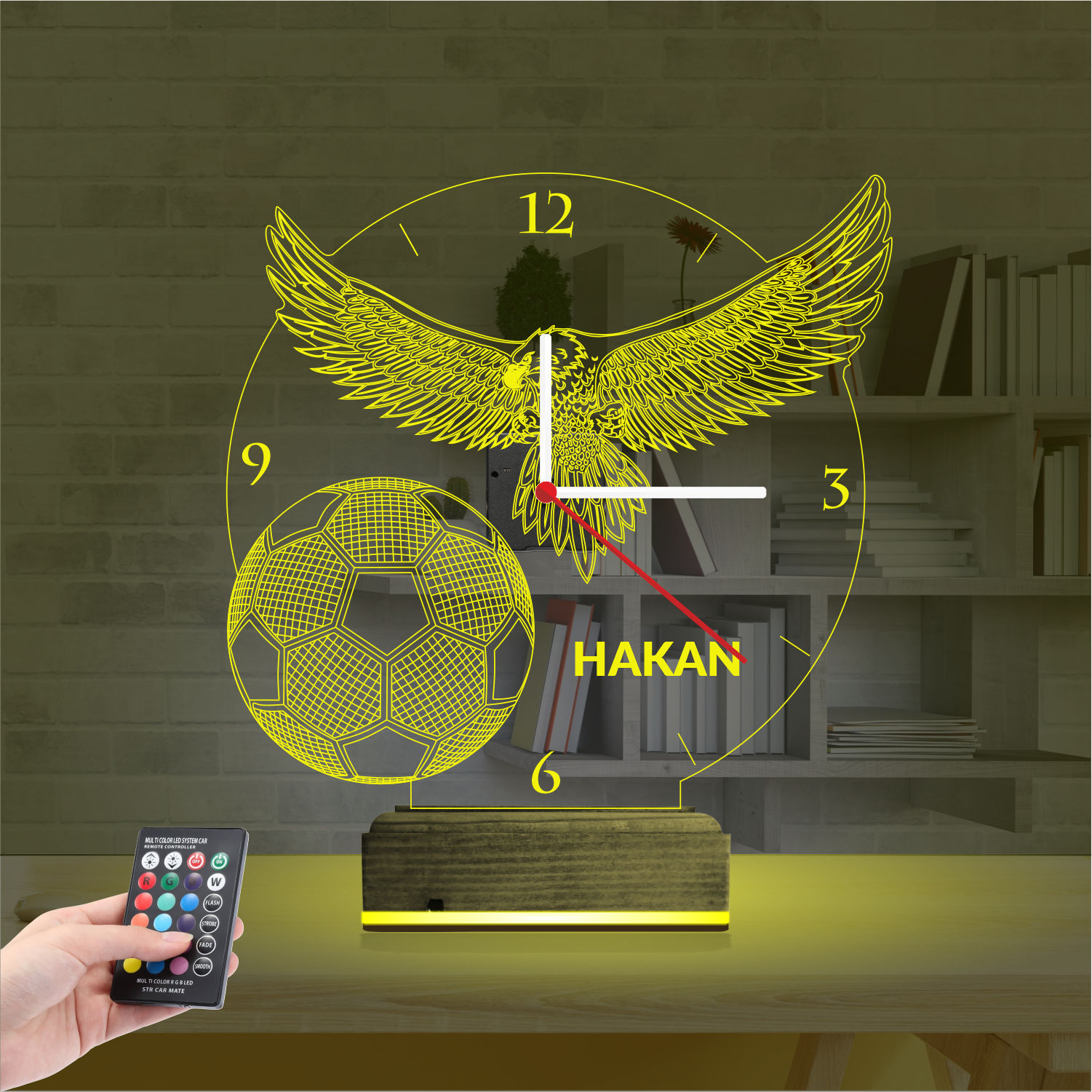 Именной подарок футболисту: орел с мячом и часами 3d светильник 4