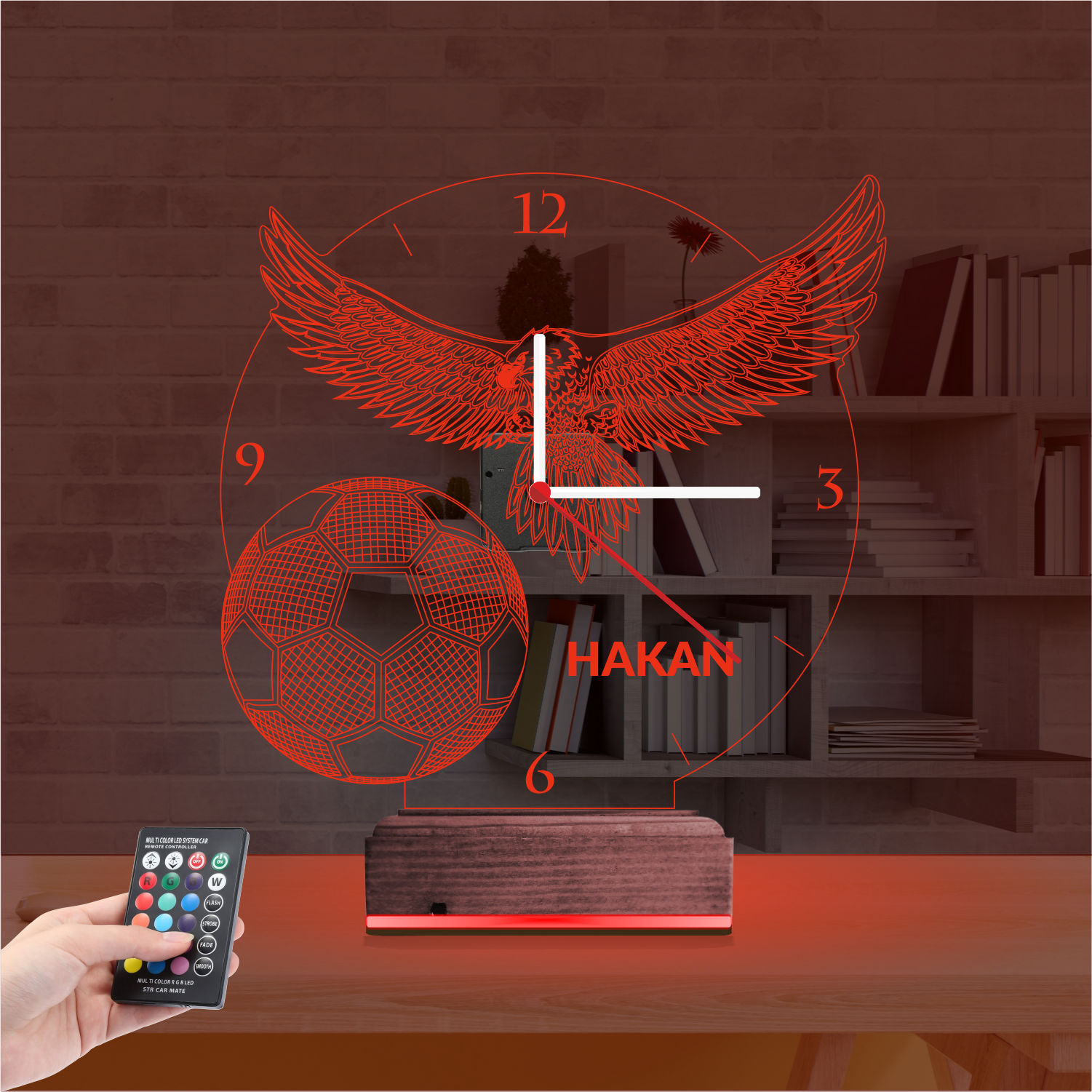 Именной подарок футболисту: орел с мячом и часами 3d светильник 6