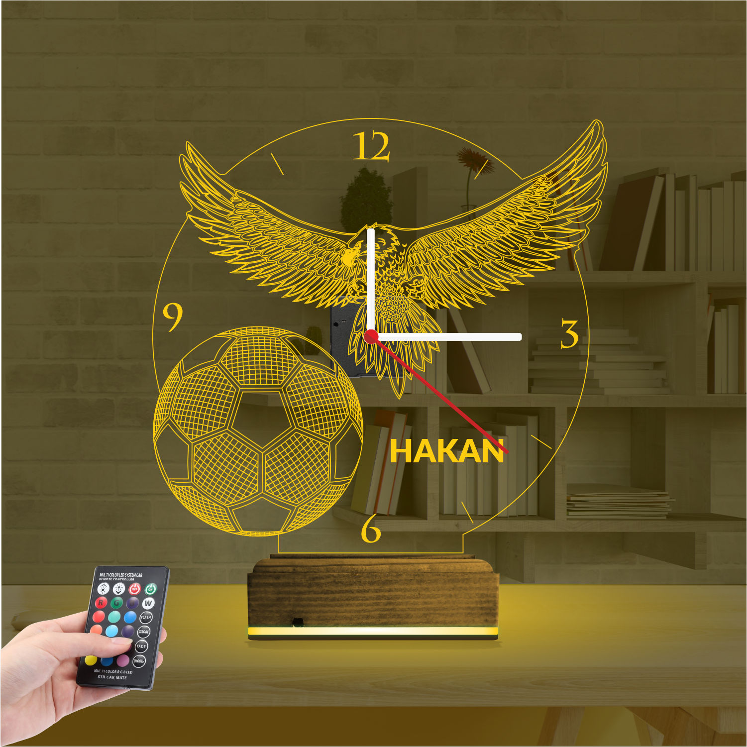 Именной подарок футболисту: орел с мячом и часами 3d светильник 7