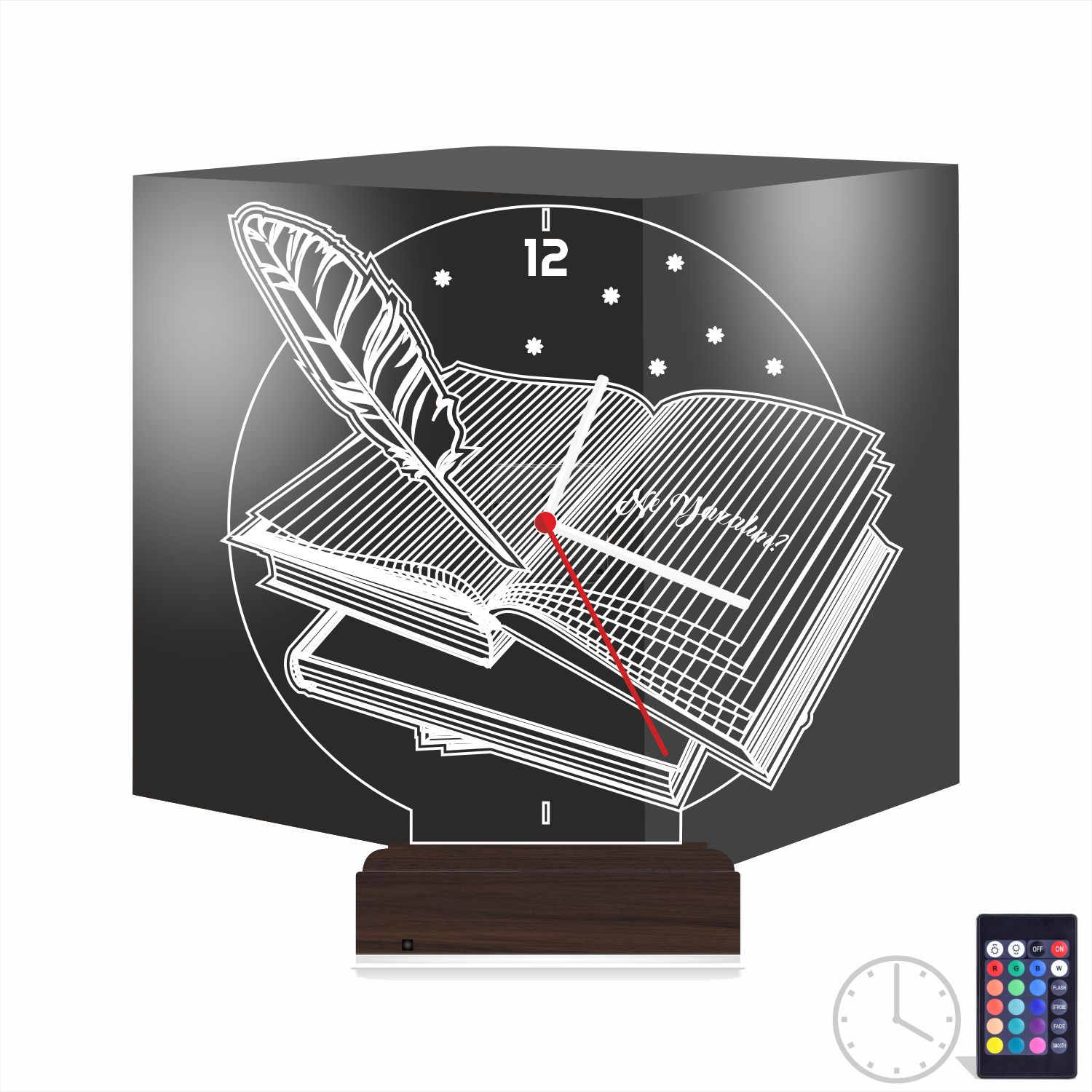 Именной подарок: открытая книга и перо с часами 3d светильник 9