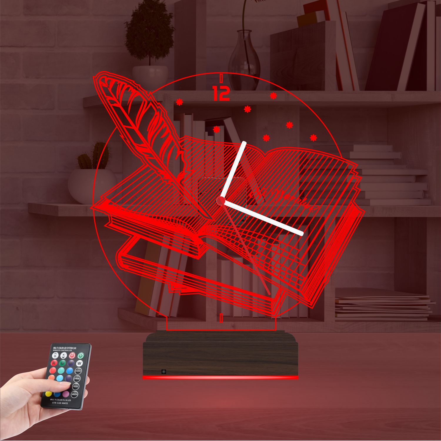 Именной подарок: открытая книга и перо с часами 3d светильник 4