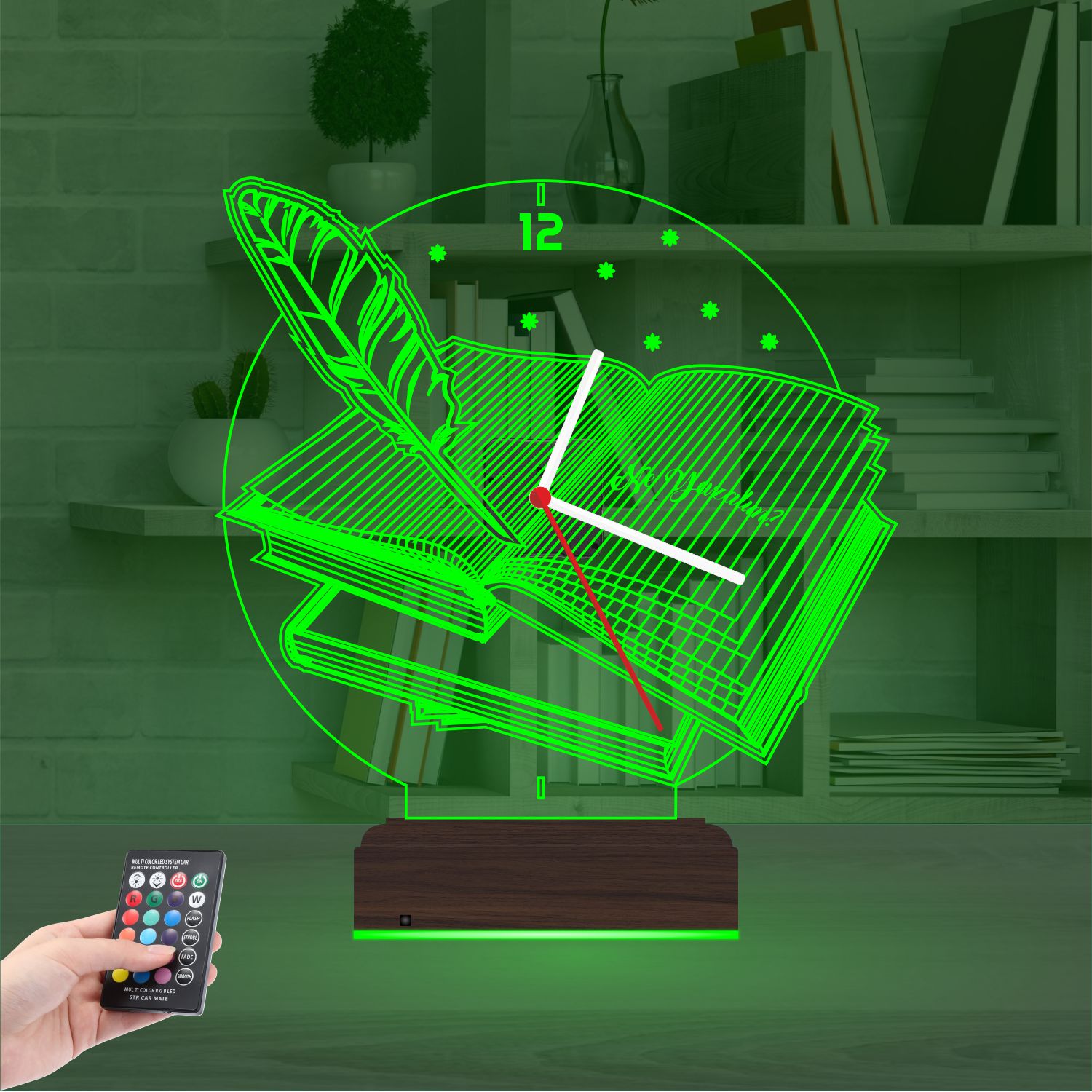 Именной подарок: открытая книга и перо с часами 3d светильник 5