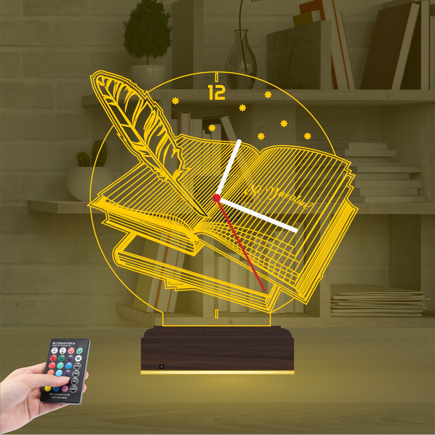 Именной подарок: открытая книга и перо с часами 3d светильник 6